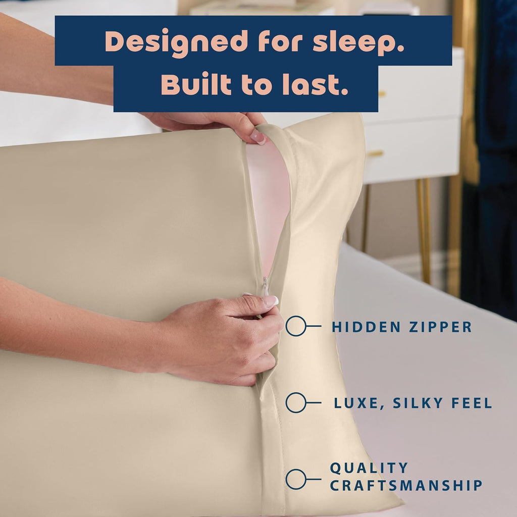 Blissford Satin Pillowcase with Zipper, for Hair and fabric comfort, Feels Soft and Cool Like a Silk Pillowcase, Satin Pillow Cases 2…