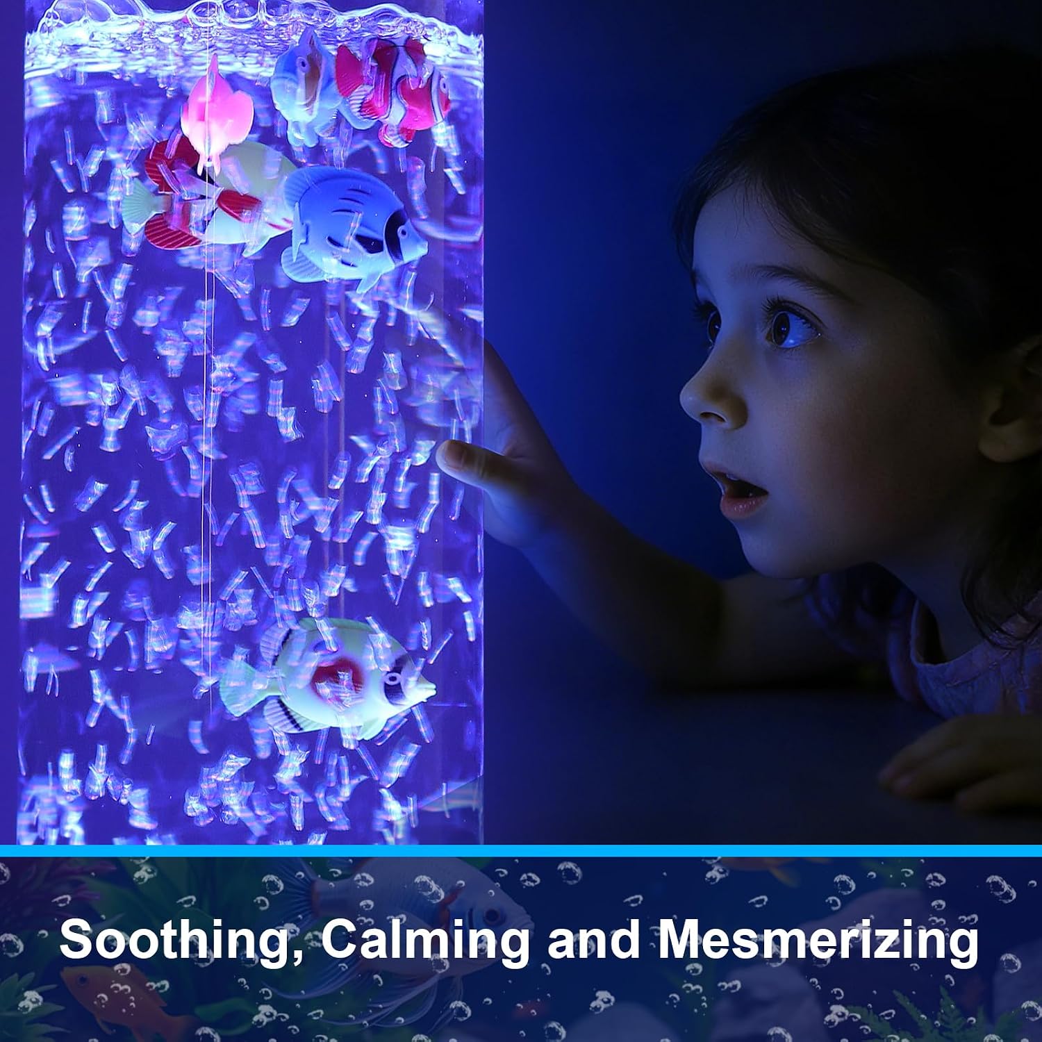 ZorpOrigin Sensory Bubble Fish Lamp 3.6FT, 9 Floating Fish, 16 Color LED & 3-Speed Bubbles, Extra Wide 120mm Tube with Remote Contro…