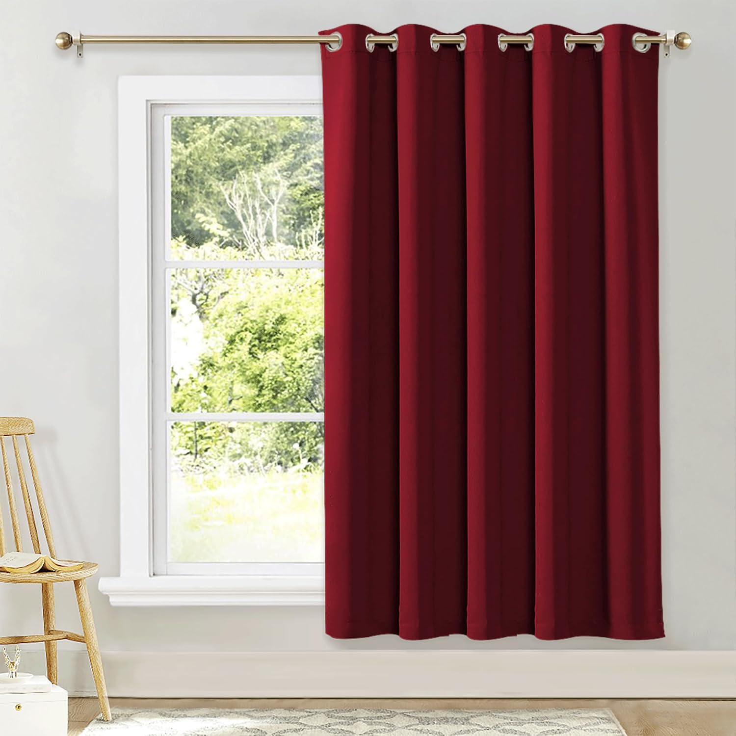 NICETOWN Christmas Red Insulated Blackout Curtain Home Decoration Solid Grommet Top Blackout Living Room Drape for Large Window (1 Panel…