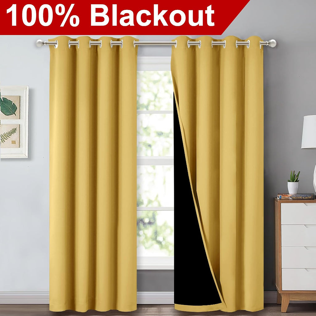 Nicetown Bright Yellow Full Shade Curtain Panels, Pair of Energy Smart & Noise Blocking Out Blackout Drapes for Dining Room Window, Thermal…