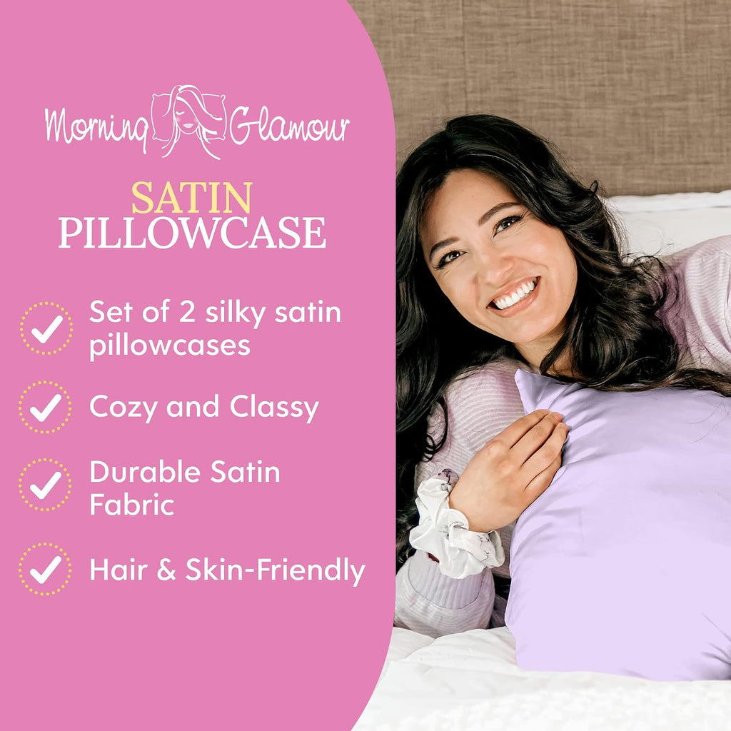 MorningGlamour Morning Glamour Satin Pillowcases for Hair & Skin, Similar to Silk, Standard/Queen Size Set of 2, Cooling Pillow Case with E…