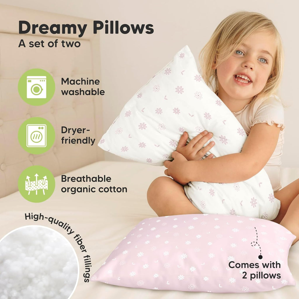 KeaBabies 2-Pack Toddler Pillows 2 Year Old to 5-13x18 Soft Organic Cotton Kids Pillow for Sleeping, Travel, School, Daycare, Nap…