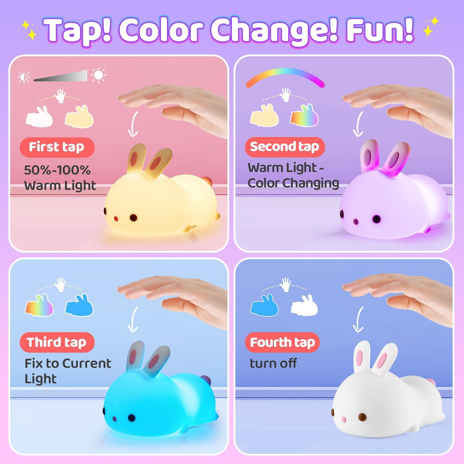 One Fire Night Light for Kids Bunny Toys, 16 Colors Squishy Bunny Lamp, Soft Silicone Bunnies Stuff,1200mah Dimmable Bunnies Cute Lamp…