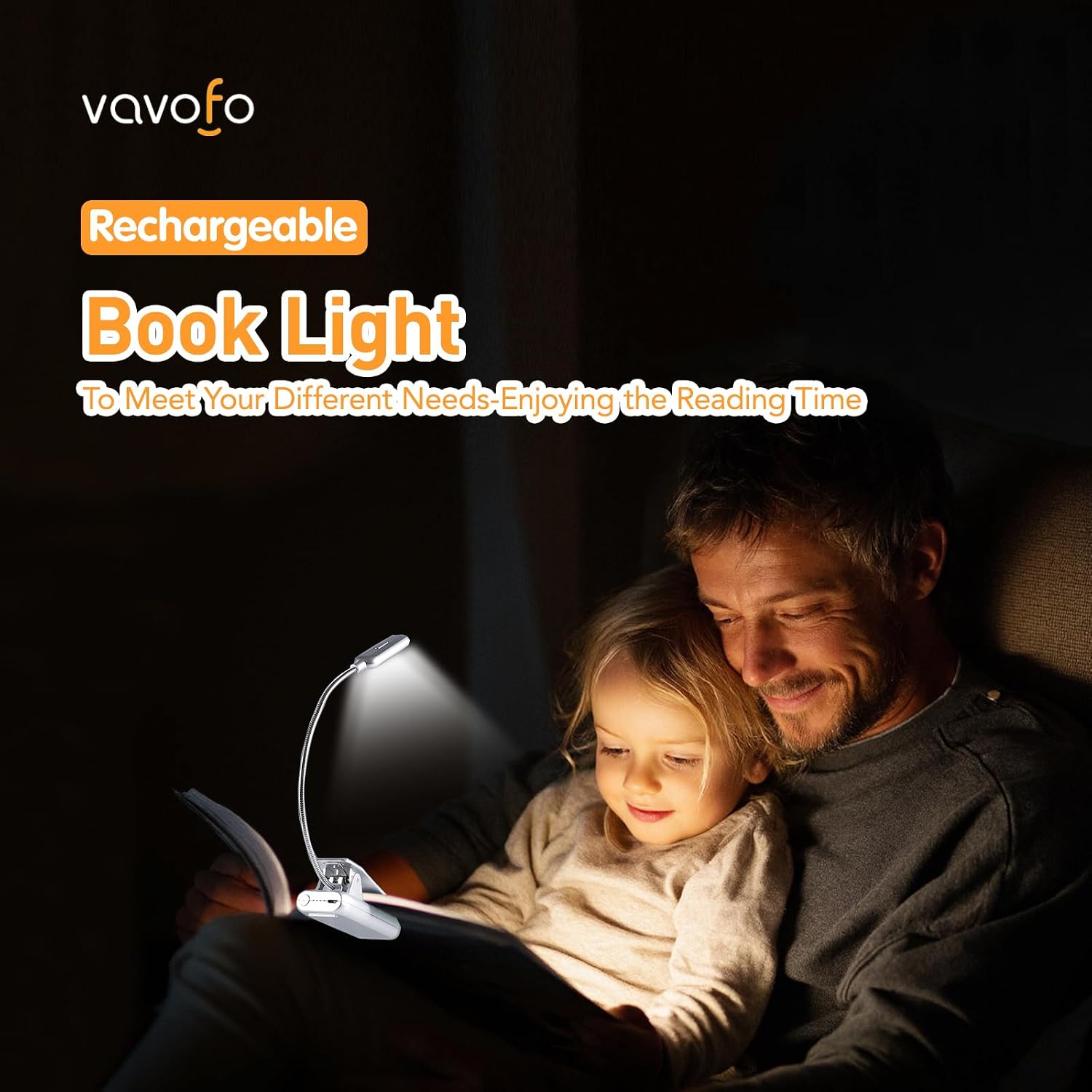Vavofo Rechargeable Book Light for Reading in Bed Kids, 7 LED Reading Light with 9-Level Warm Cool White Daylight, Eye comfort Lamp with…