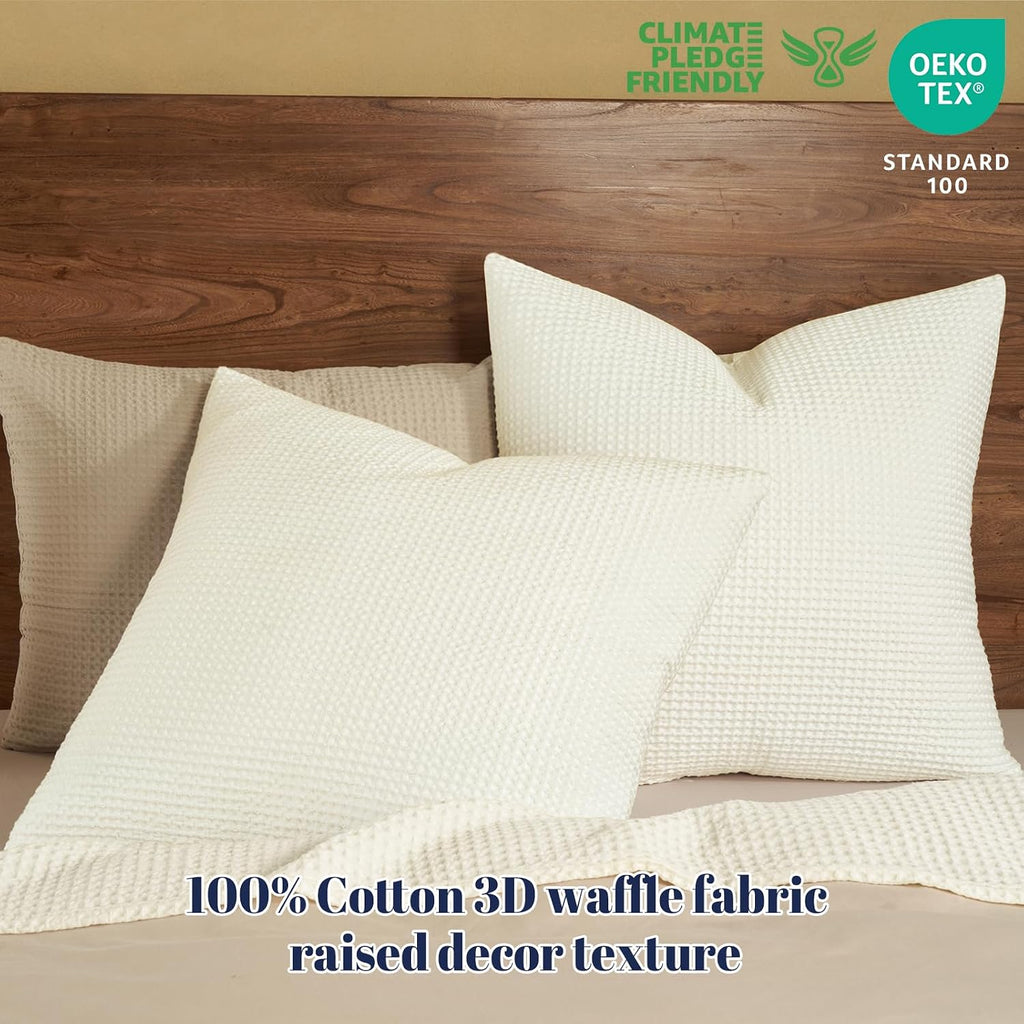 Phf 100% Cotton Waffle Weave Euro Shams 26"X26", No Filling, 2 Pack Elegant Home Decorative Euro Throw Pillow Covers for Bed Couch Sofa, Cre…