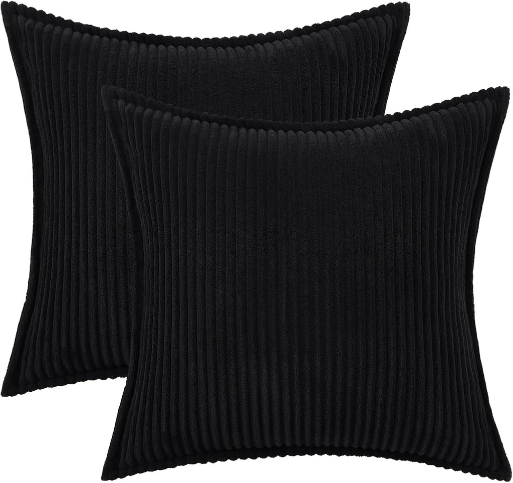 Mecatny Corduroy Summer Throw Pillow Covers 18x18 Set of 2, Neutral Decorative Soft Boho Couch Pillow Covers with Broadside for Sofa…