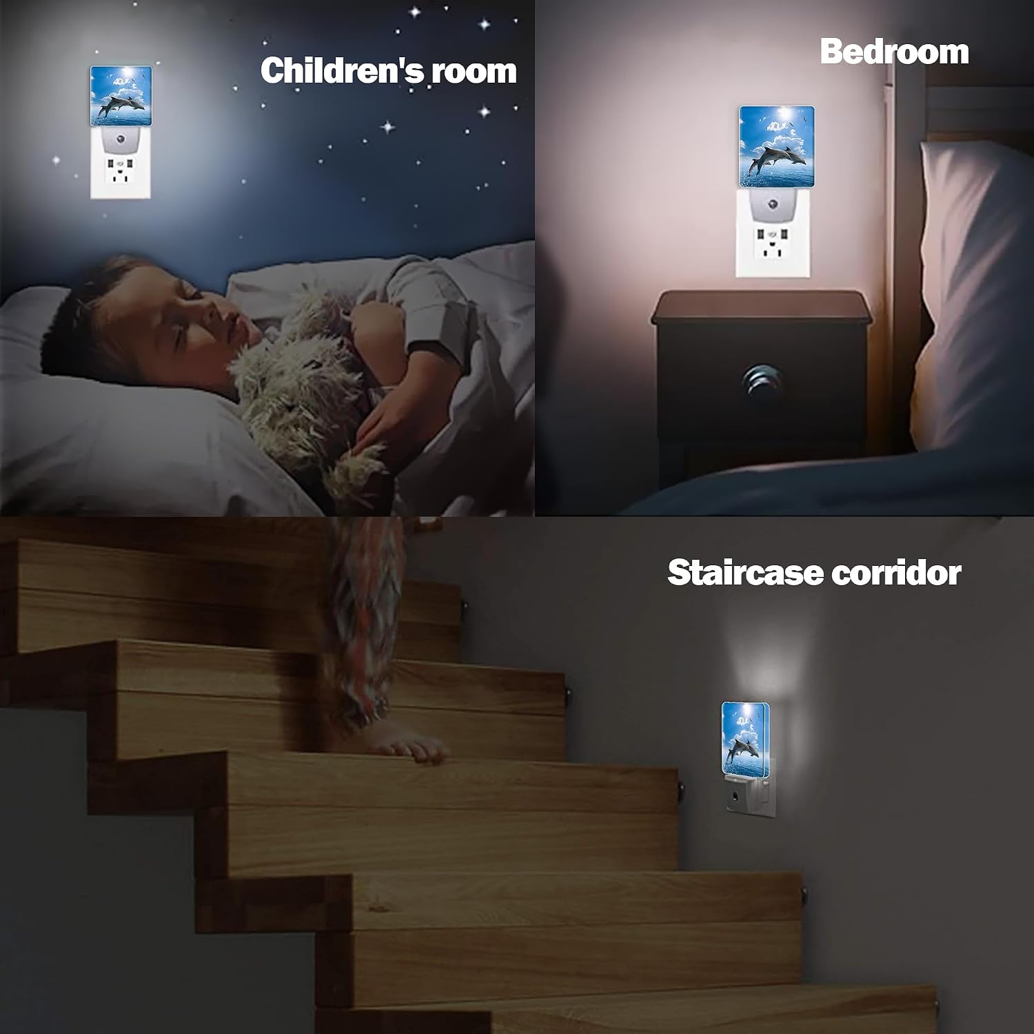 Dolphins Seagulls Night Light, Marine Wildlife Night Lights Plug into Wall Decor for Bedroom, Bathroom, Dusk to Dawn Sensor Nightlights…