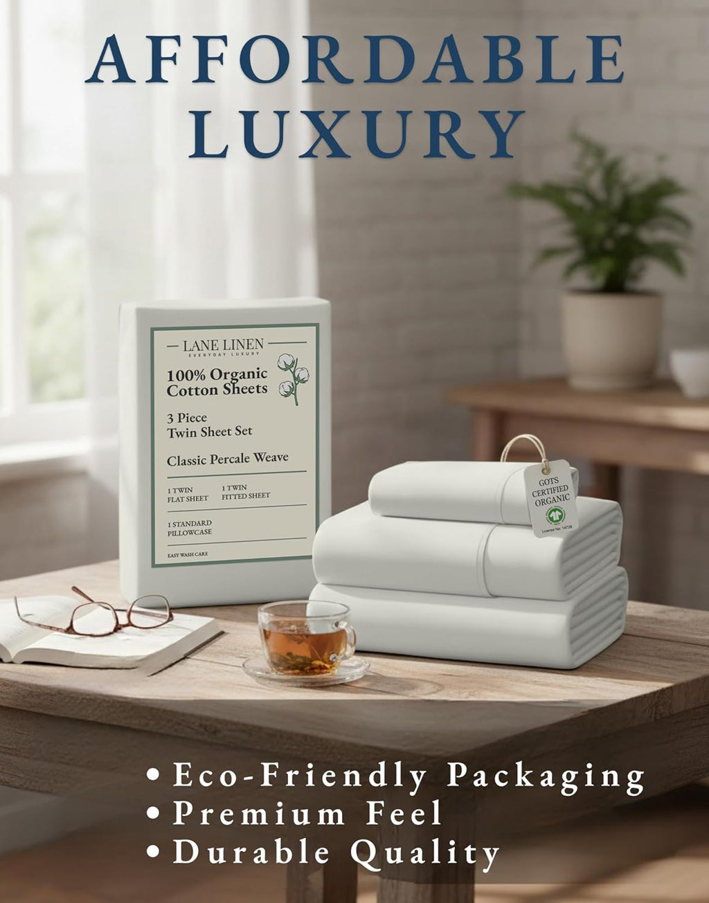 LaneLinen LANE LINEN Twin Bed Sheets, 100% Organic Cotton Sheets Twin Size, 3Pc Twin Bed Sheet, Hotel Quality Bed Sheet Set, Bedding Sheet…