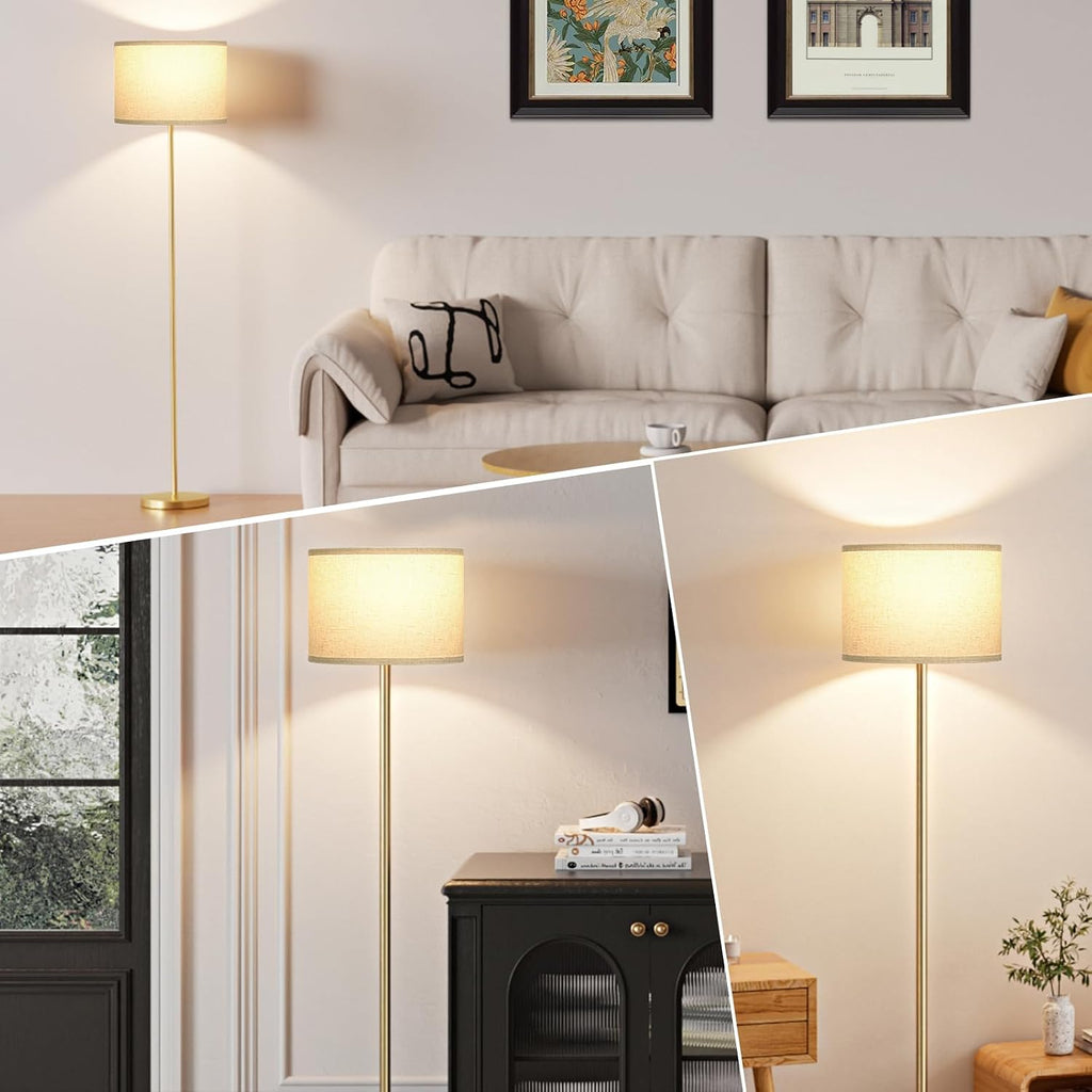 Ambimall 60'' Modern Floor Lamp with Shade, Tall Lamps for Living Room, Bedroom, Office, Dining Room, Beige Shade with Gold Pole(Without Bu…