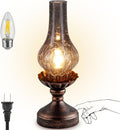 Vintage Table Lamp with Smoke Grey Crackle Glass Shade, Touch Control & 3-Way Dimmable Rustic Retro Farmhouse Bedside Lamp for Bedroom…