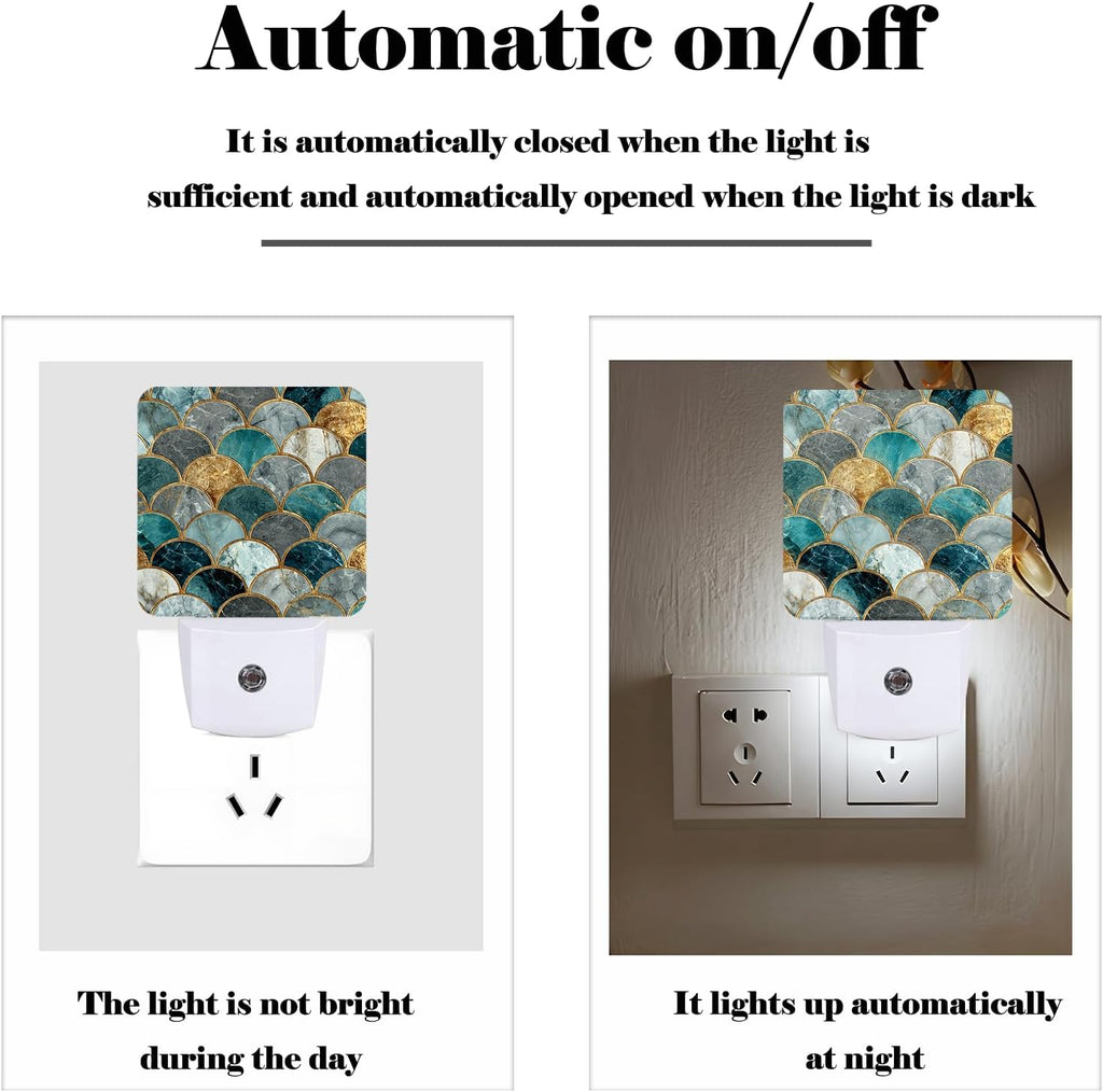 Marble Night Light, Mermaid Fish Scales Plug Into Wall Decor for Stairway, Hallway, Kitchen, Dusk to Dawn Sensor Nightlights for…