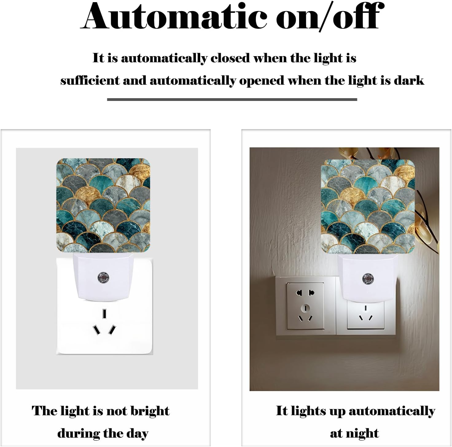 Marble Night Light, Mermaid Fish Scales Plug Into Wall Decor for Stairway, Hallway, Kitchen, Dusk to Dawn Sensor Nightlights for…