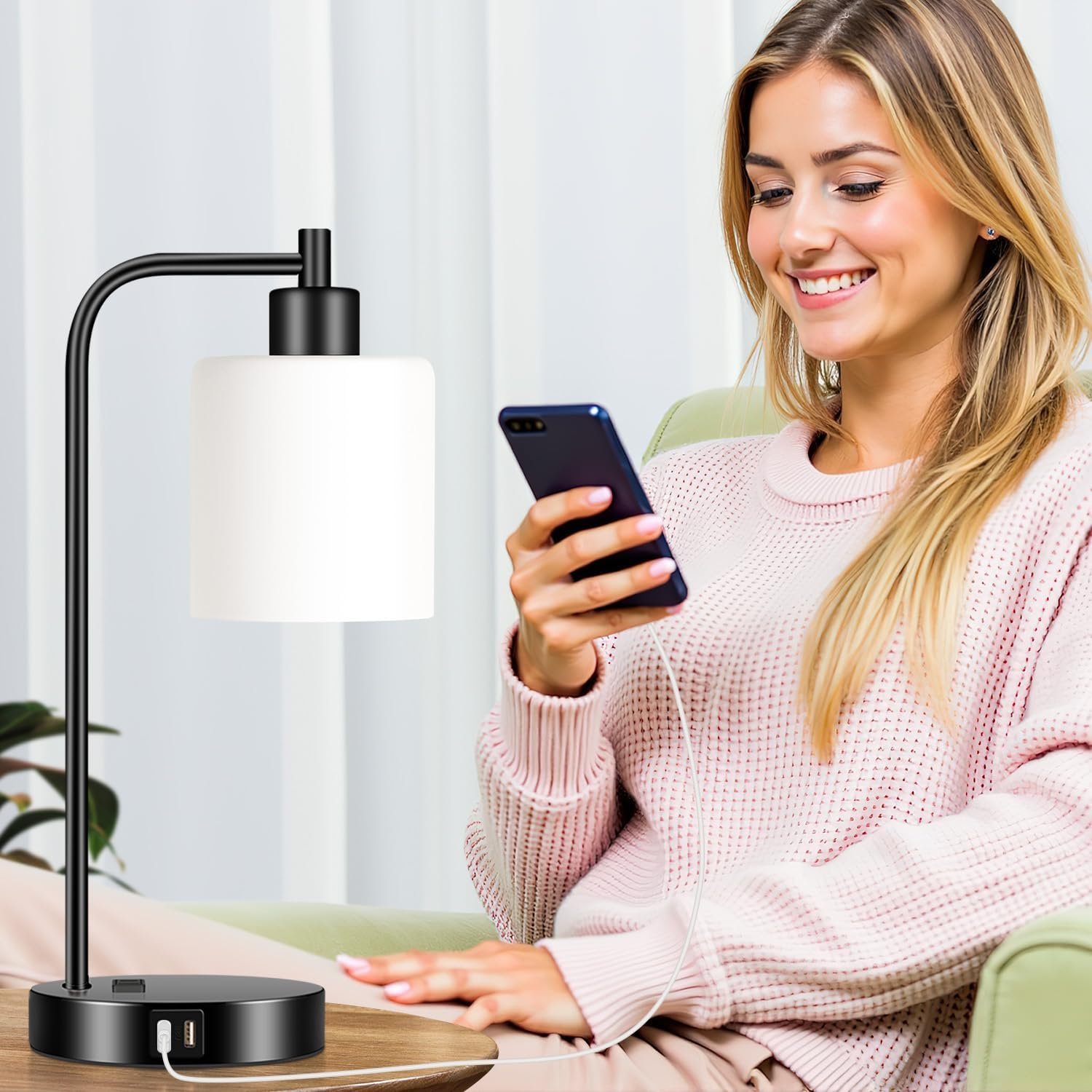 Set of 2 Industrial Touch Control Table Lamps with 2 USB Ports and AC Outlet - 3-Way Dimmable Black Bedside Lamp Nightstand Desk Lamps…