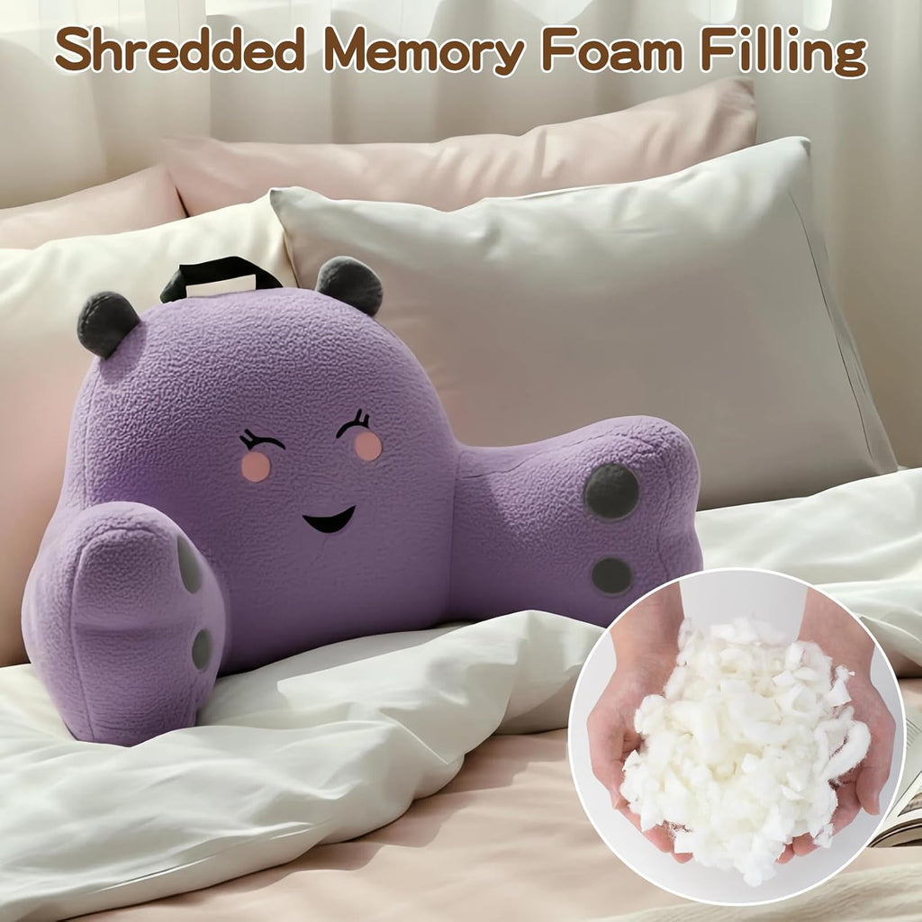 Ajicong Reading Pillow for Sitting in Bed Couch Teens/Adult, Back Rest Pillow for Sitting Up in Bed with Shredded Memory Foam, Includes Arm…