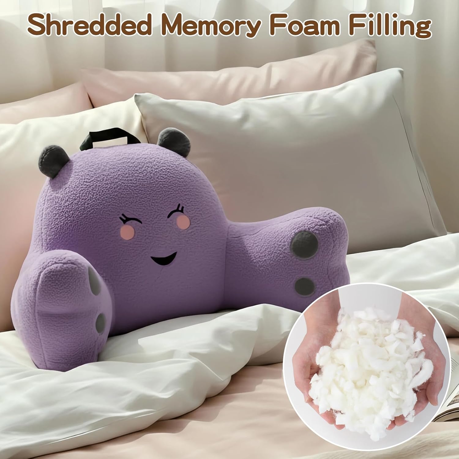 Ajicong Reading Pillow for Sitting in Bed Couch Teens/Adult, Back Rest Pillow for Sitting Up in Bed with Shredded Memory Foam, Includes Arm…
