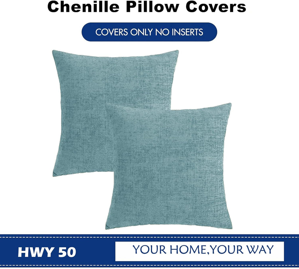 Hwy50 HWY 50 Smoky Blue Couch Pillow Covers 20x20 Inch Pack of 2, Soft Chenille Decorative Throw Pillow Cases Farmhouse for Sofa Living Roo…