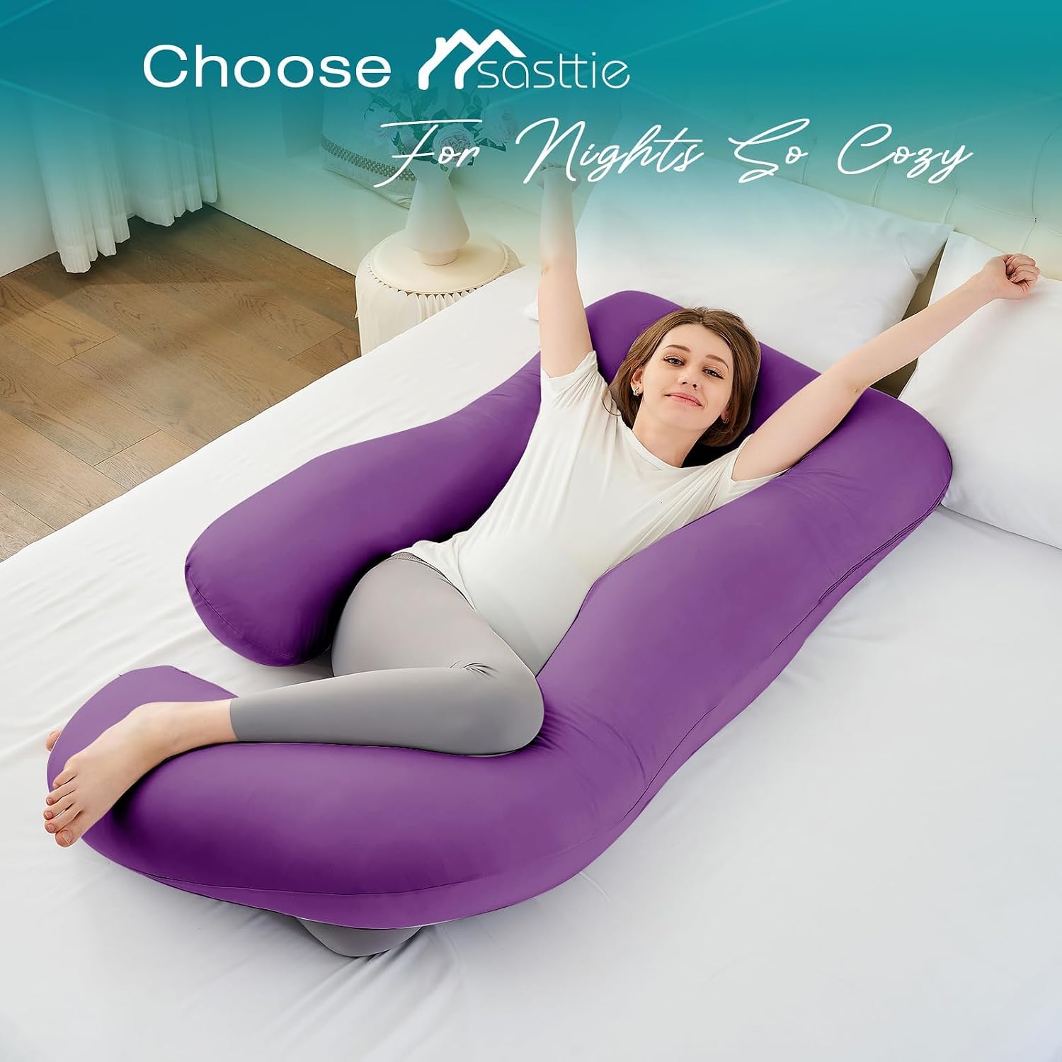 Sasttie Pregnancy Pillows for Sleeping, U Shaped Cooling Full Body Pillow with Removable Cover, Pregnant Women Must Haves, Maternity Essent…
