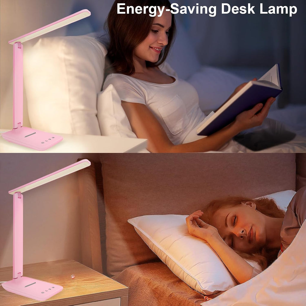 WhiteCrown White crown LED Desk Lamp Dimmable Table Lamp Reading Lamp with USB Charging Port, 5 Lighting Modes, Sensitive Control, 30/60 Mi…