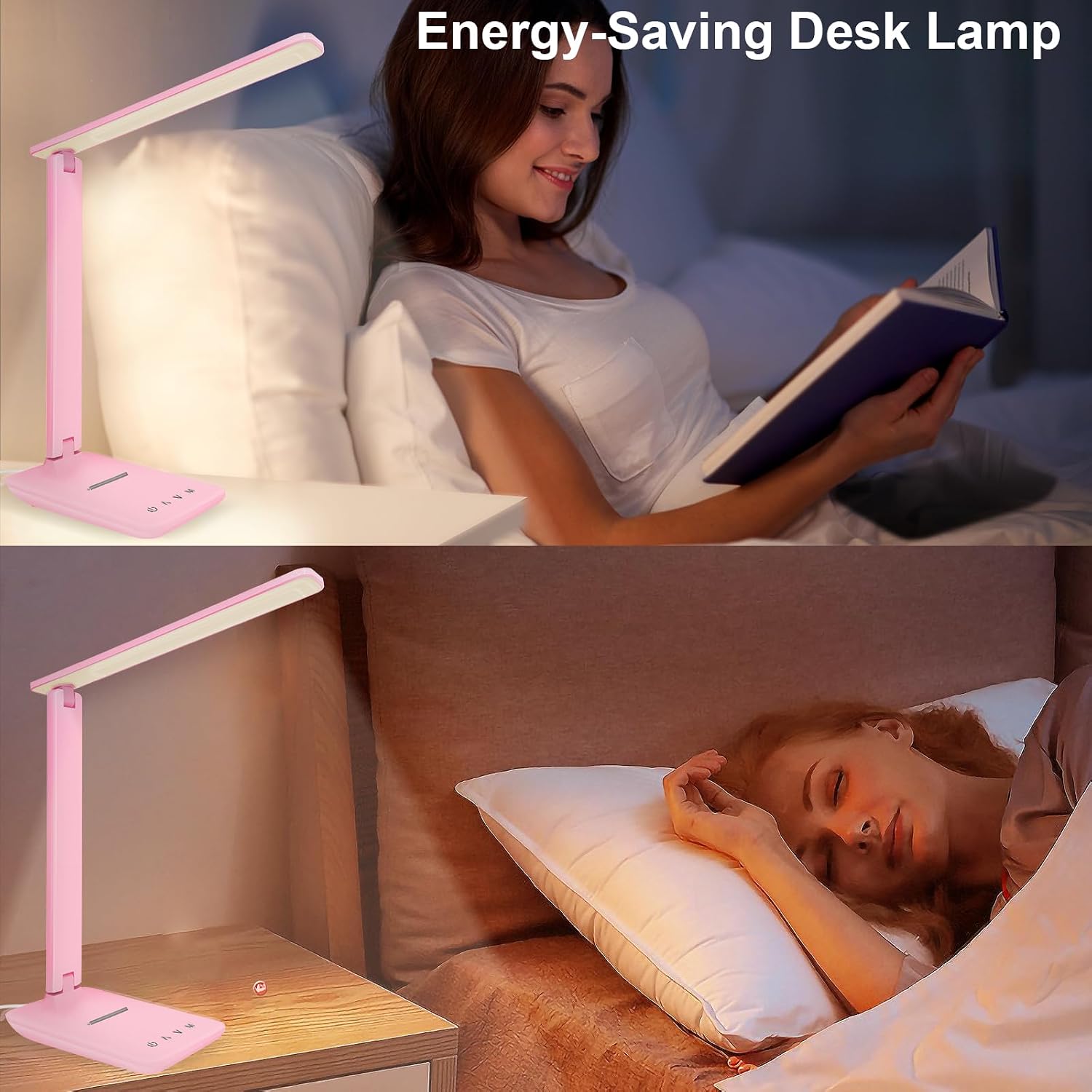 WhiteCrown White crown LED Desk Lamp Dimmable Table Lamp Reading Lamp with USB Charging Port, 5 Lighting Modes, Sensitive Control, 30/60 Mi…