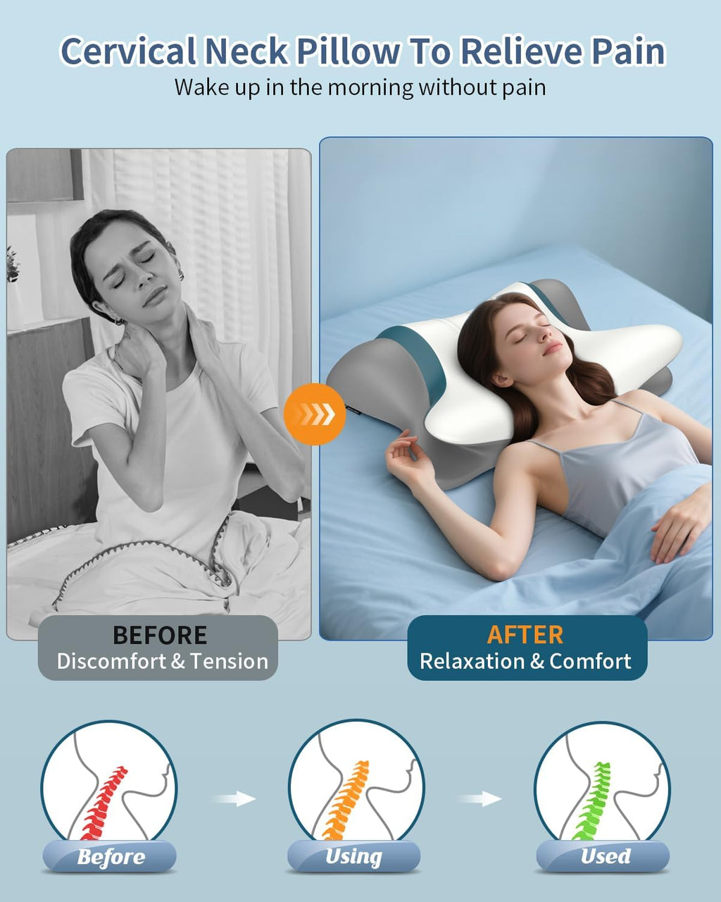 beslovo Cervical Neck Pillow for - Ergonomic Side Sleeper for Sleeping, Cooling Memory Foam Pillows for Neck Support, Contour Orthopedic Be…