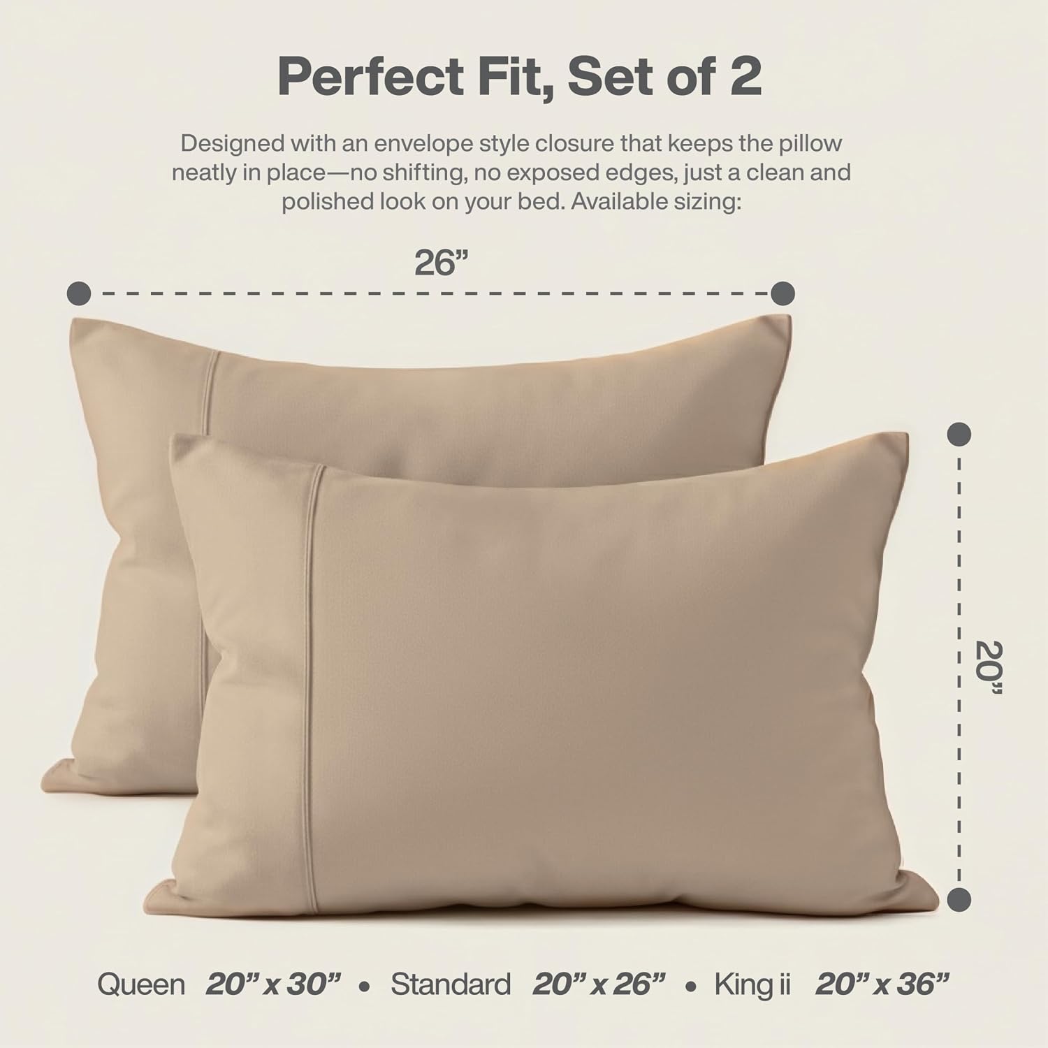 Queensbay Standard Pillow Cases Set of 2, Microfiber Cooling Pillowcases, Soft Breathable Envelope Closure Pillow Covers, Wrinkle Free Easy…