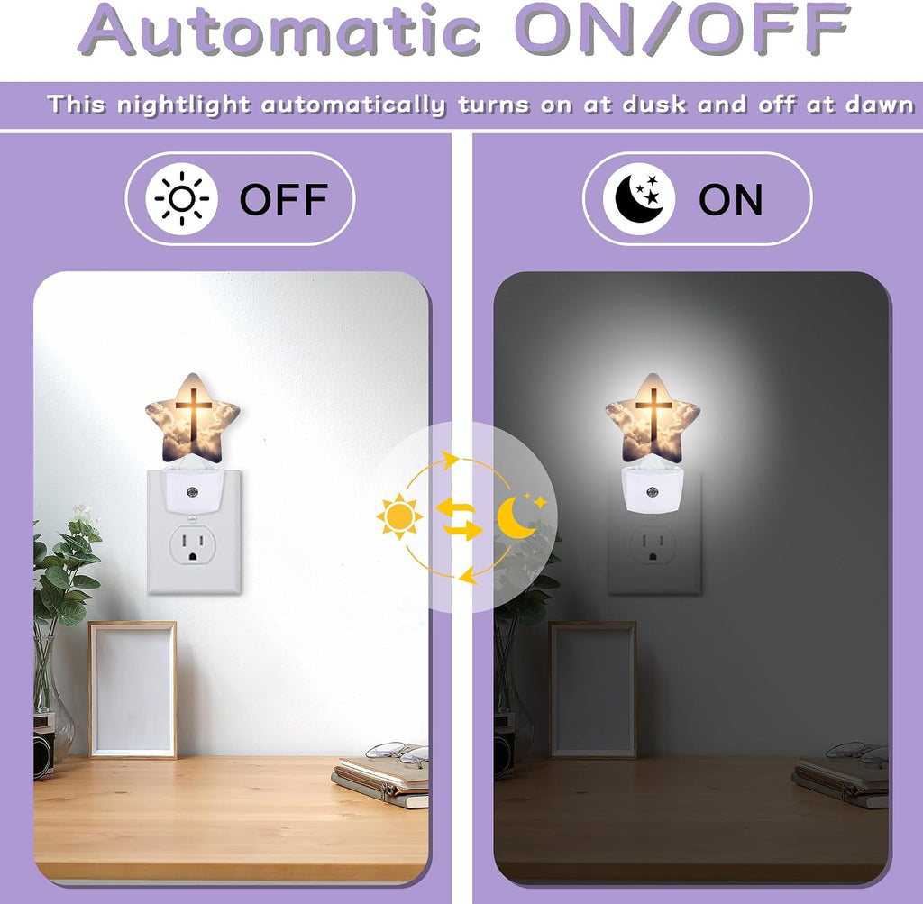 Night Light, Cross Night Lights Plug into Wall Cloud Sunset Decorations for Bedroom Bathroom, Dusk to Dawn Sensor Kitchen Hallway Stairs…