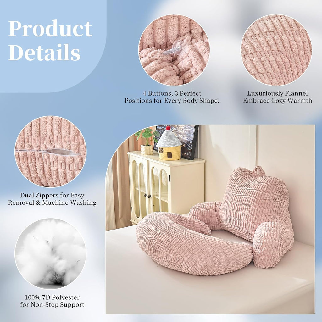 Pajeo Reading Pillow for Bed 17", Durable Striped Corduroy U Shaped Backrest with Arm Support, Ergonomic Gaming Cushion for Students, Small Be…
