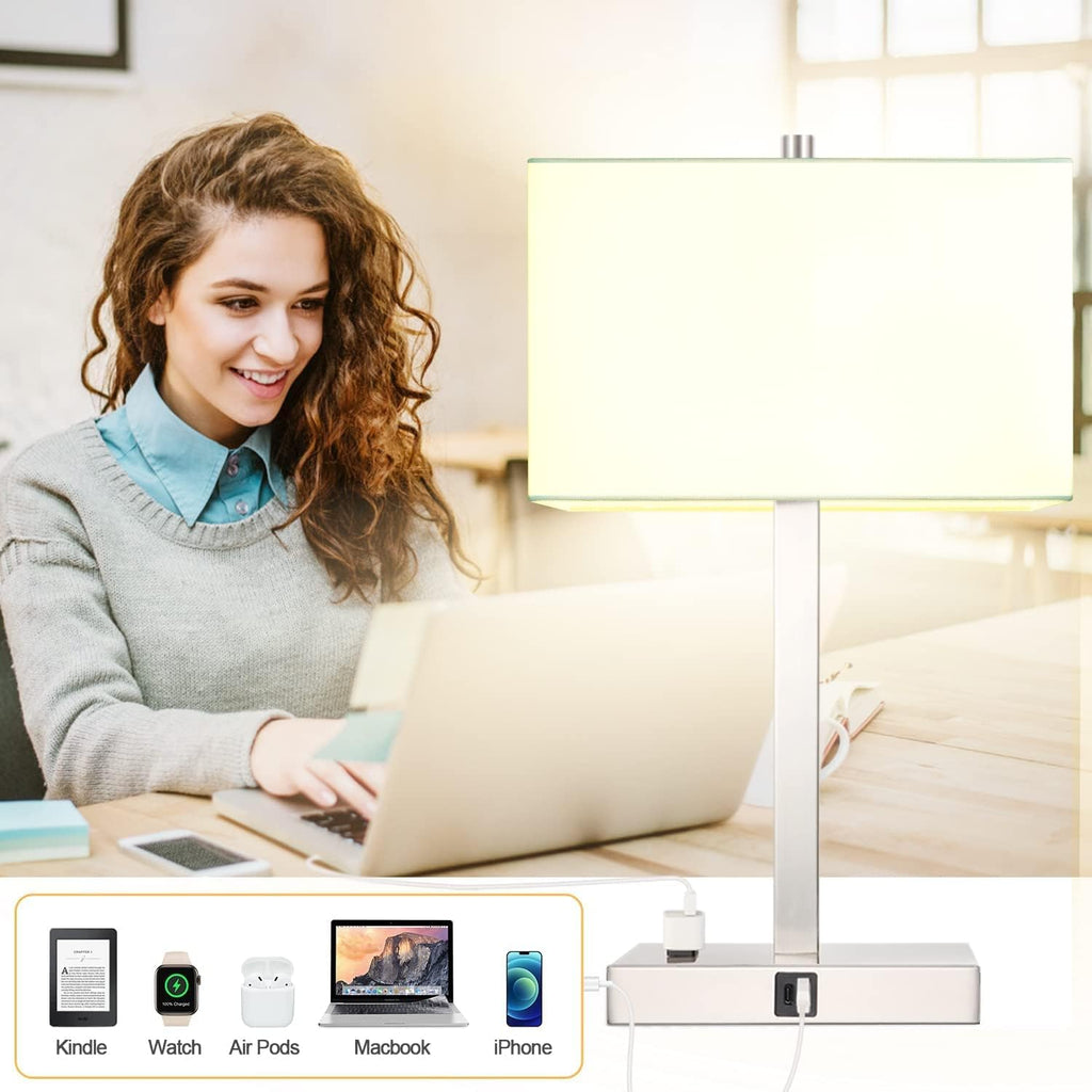 21" Touch Bedside lamps with 2 USB & AC Outlets, 3-Way Dimmable Bedside Table Lamps Set of 2 for Bedroom Living Room Office Reading…
