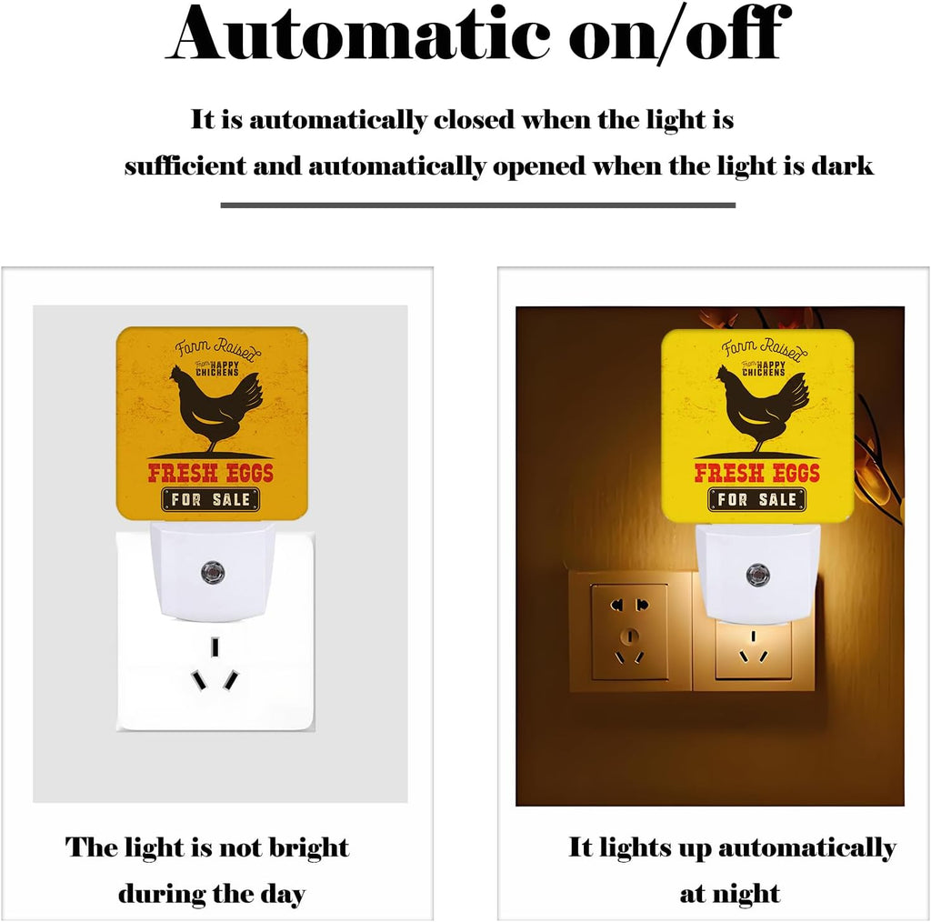 Funny Chicken Night Light, Plug Into Wall for Boys Girls Bedroom Decorative Square Night Light Lamp 0.5w Sleep Friendly