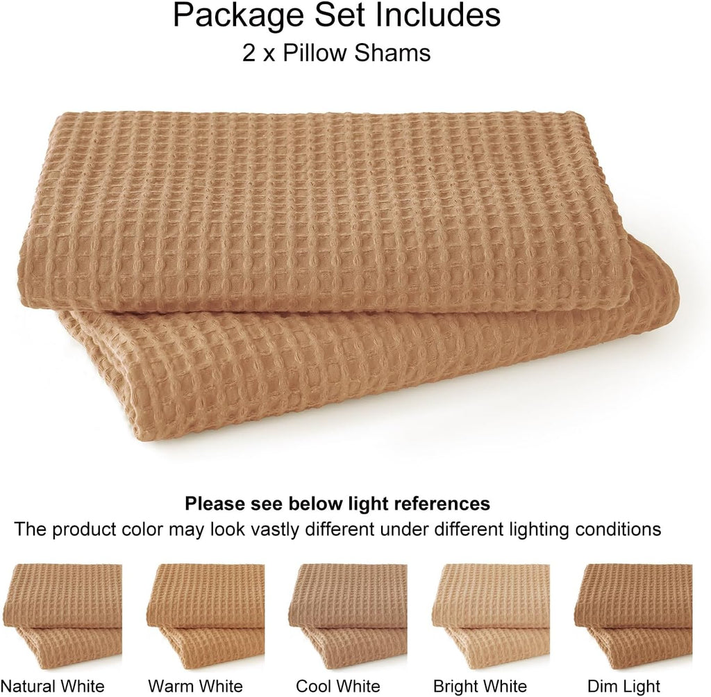 Phf 100% Cotton Waffle Weave Throw Pillow Cover, 22" x 22", No Filling, 2 Pack Elegant Home Decorative Square Throw Pillow Covers for Bed C…