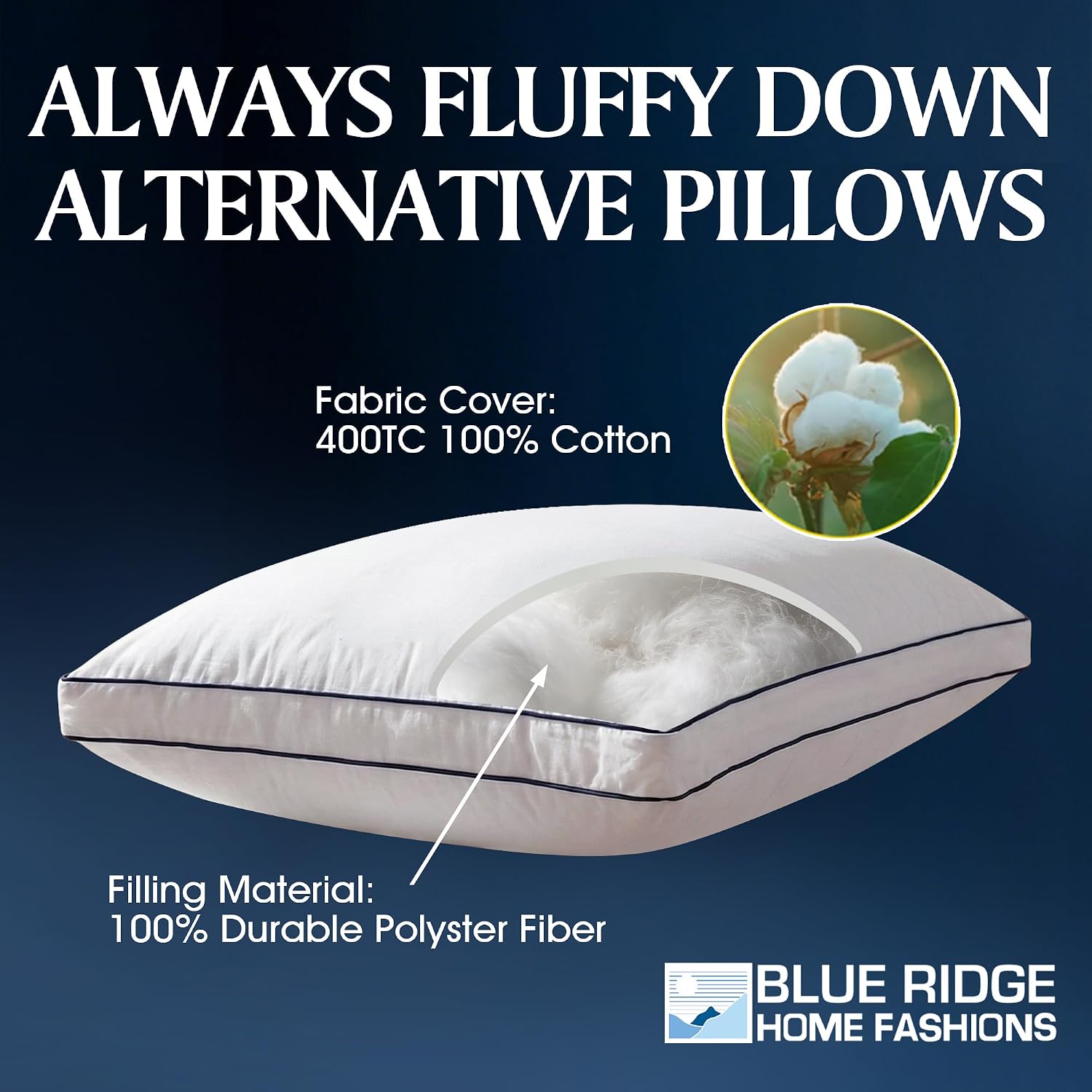 Blue Ridge Home Fashions Hotel Collection Pillows King Size Set of 2, Medium Soft Down Alternative Fill with Gusseted Design, Breathable…