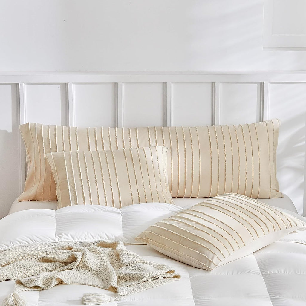 Warmdern Khaki Striped Pillow Covers Body Pillow Cover Soft Microfiber Stripe Pillow Cases Boho Tufted Stripes Textured Pillowcase with Env…