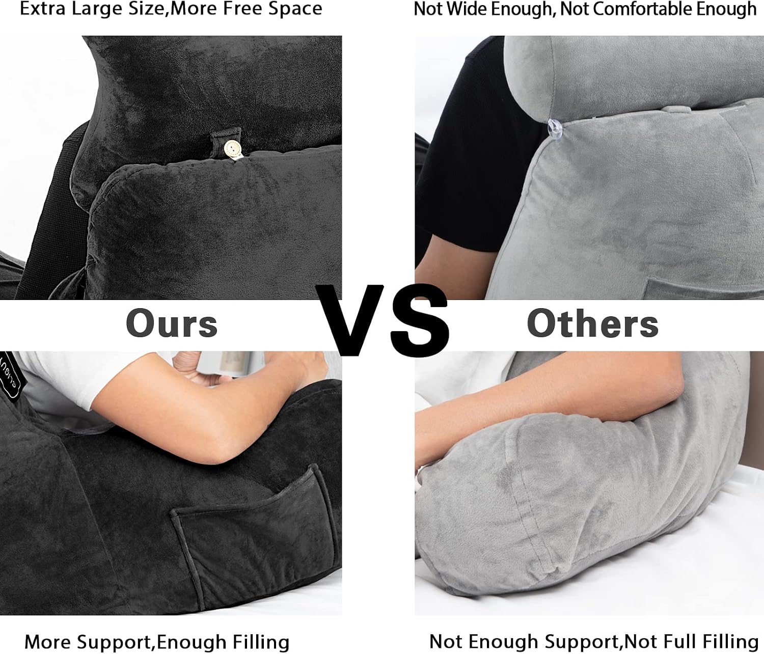 Reading Pillow-Extra Large 31" Bed Rest Pillow with Detachable Neck Roll & Arms for Sitting in Bed or Couch-Backrest Reading Pillow Adult…