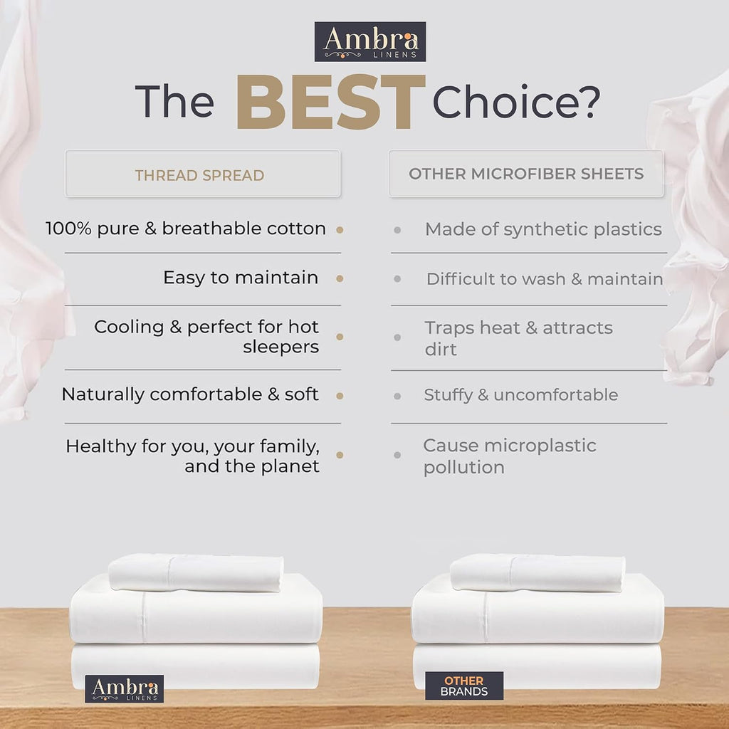 Ambra Linens 100% Organic Cotton Sheets - 3 PC Twin XL Sheet Sets - Soft, Comfy, Breathable & Cooling Bedding Set - Deep Pockets, Easy-Fit,…