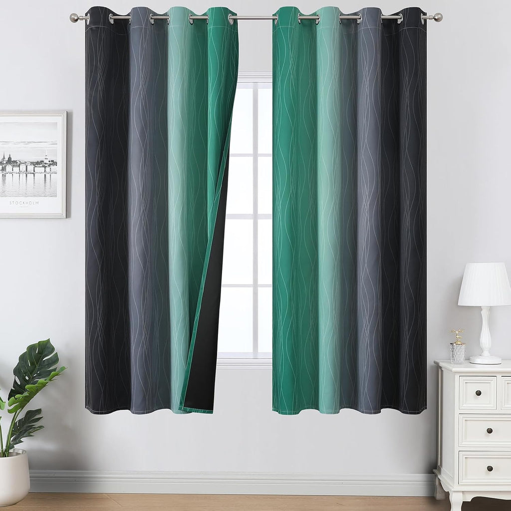 Estelartextiler Estelar Textiler Black and Green Blackout Ombre Curtains for Bedroom 63 Inches Long, Gradient Light Blocking Thermal Insula…