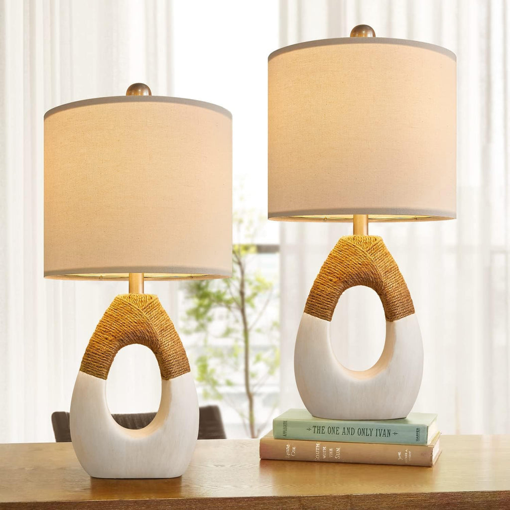 OYEARS 19'' Small Boho Table Lamps for Bedroom Set of 2, Farmhouse Rattan Bedroom Lamps for Living Room Rustic Home Decor, Nightstand…
