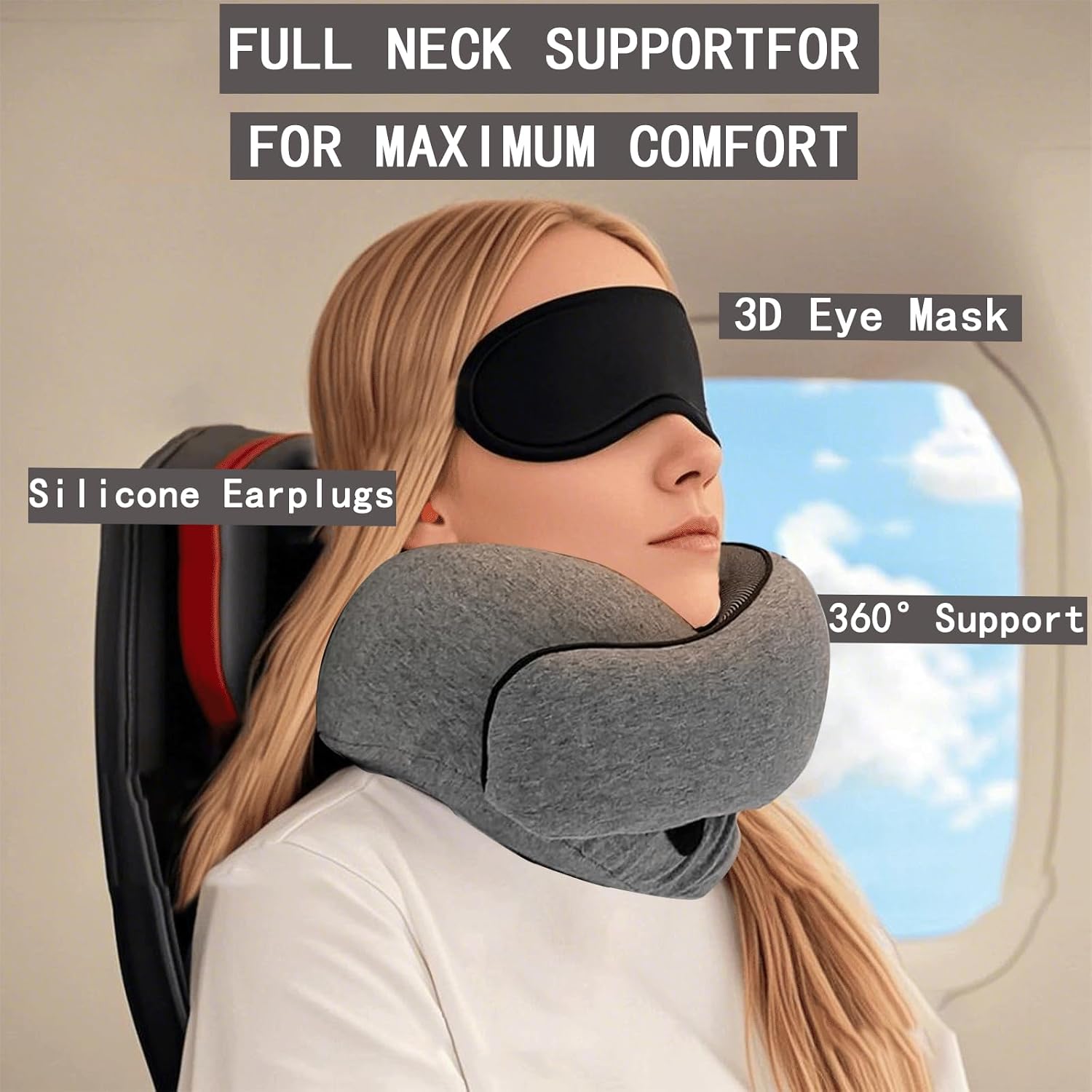 Neck Pillow for Traveling, Travel Neck Pillow for Airplanes, 100% Pure Memory Foam, 360° Support Stowable Pillows for Sleeping…
