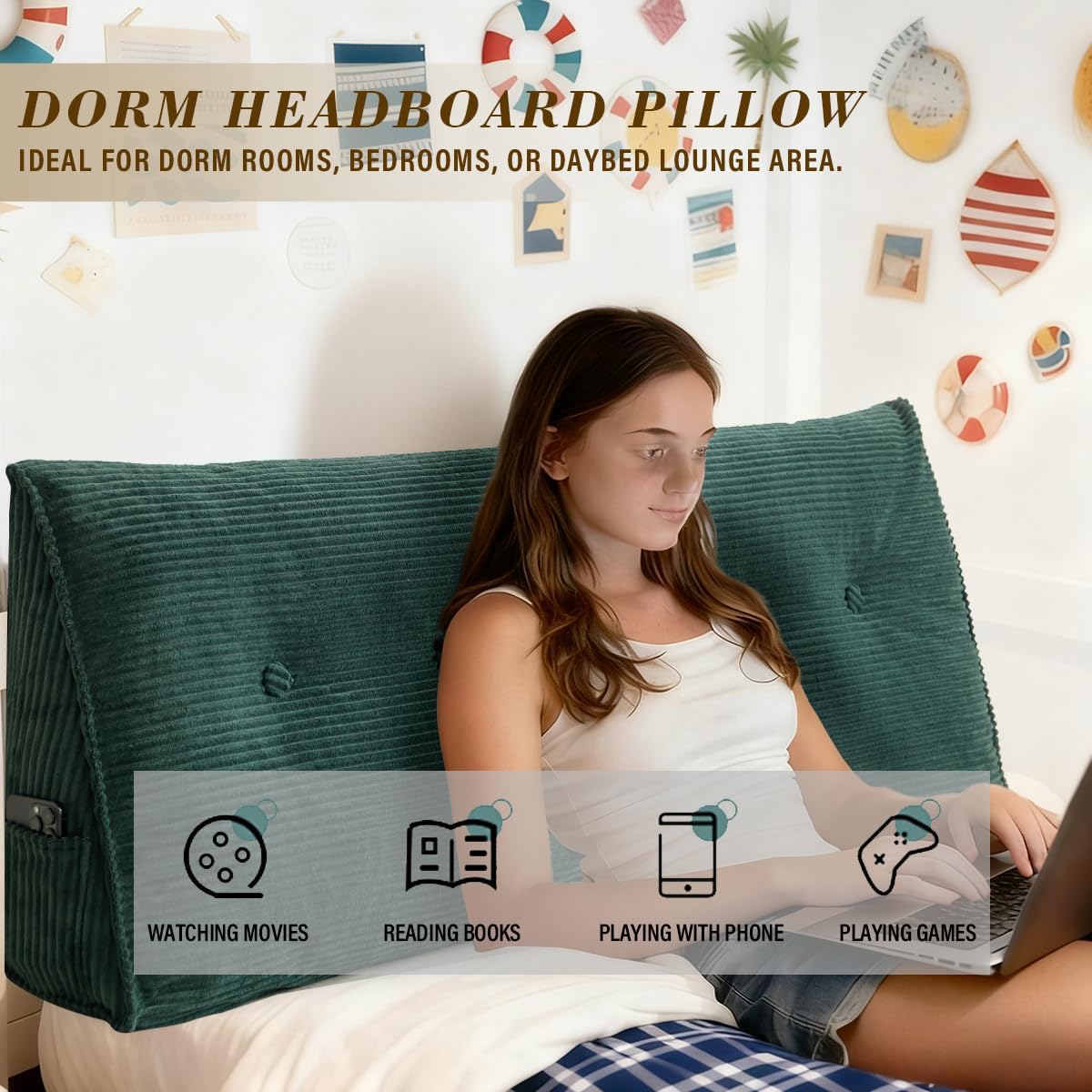 ZTVZTV Wedge Headboard Pillow for Bed, Queen Dorm Headboard Support for Sitting Up Reading, Relaxing, Removable Washable Corduroy Co…