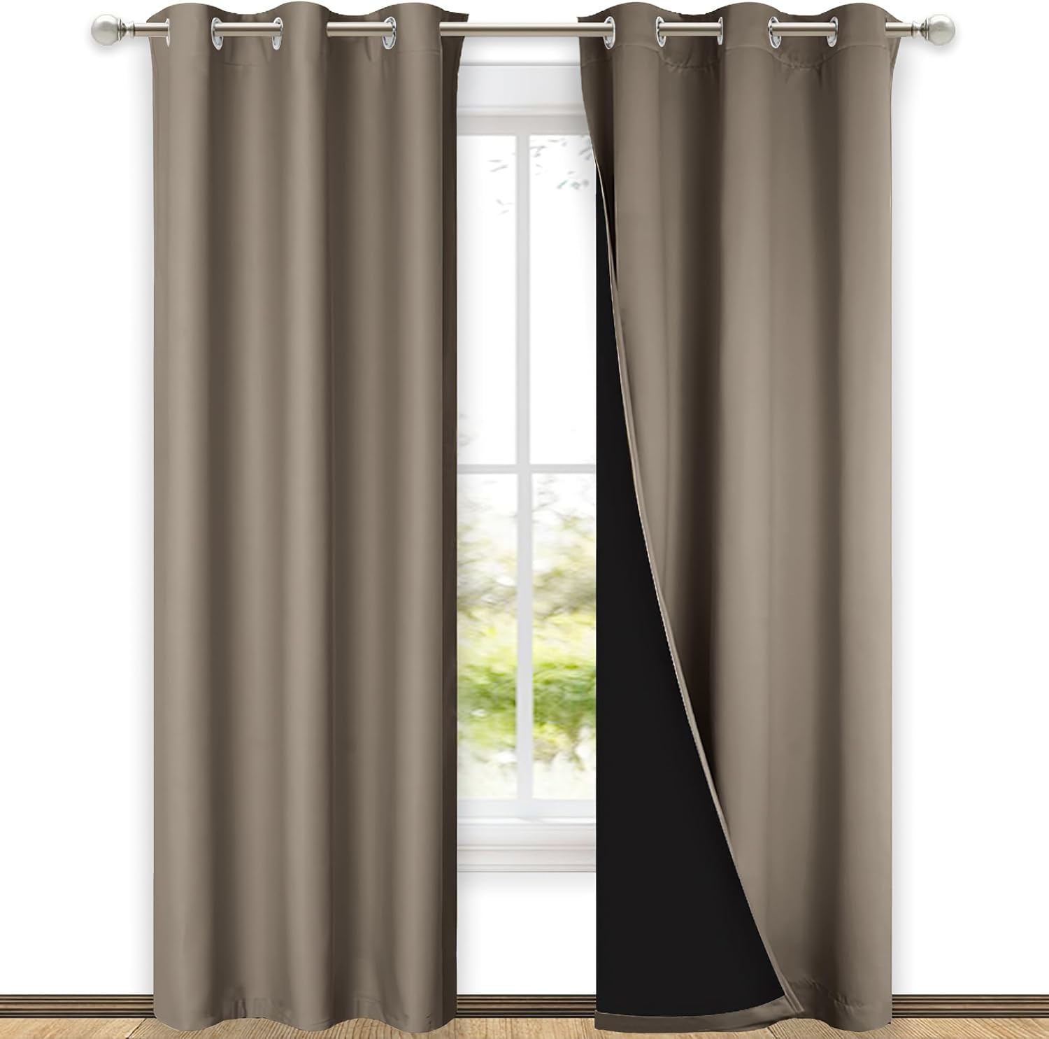 Nicetown Taupe Full Shade Curtain Panels, Pair of Thermal Insulated & Energy Efficiency Blackout Curtains for Living Room Windows, Lined Si…