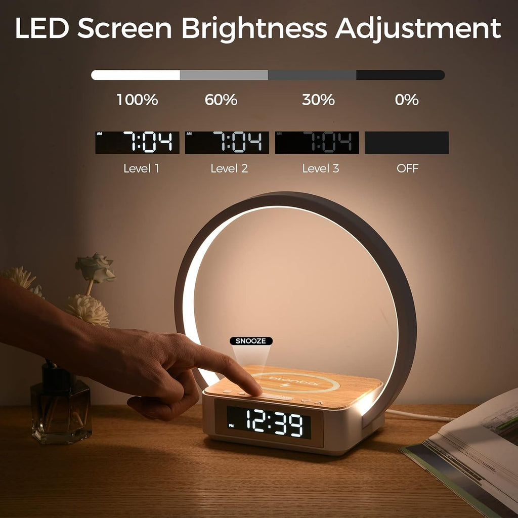Blonbar Desk Lamp with Alarm Clock Qi Wireless Charger, Touch Lamp for bedroom 3 Light Hues, Bedside Lamp 10W Max Wireless Charging Table…