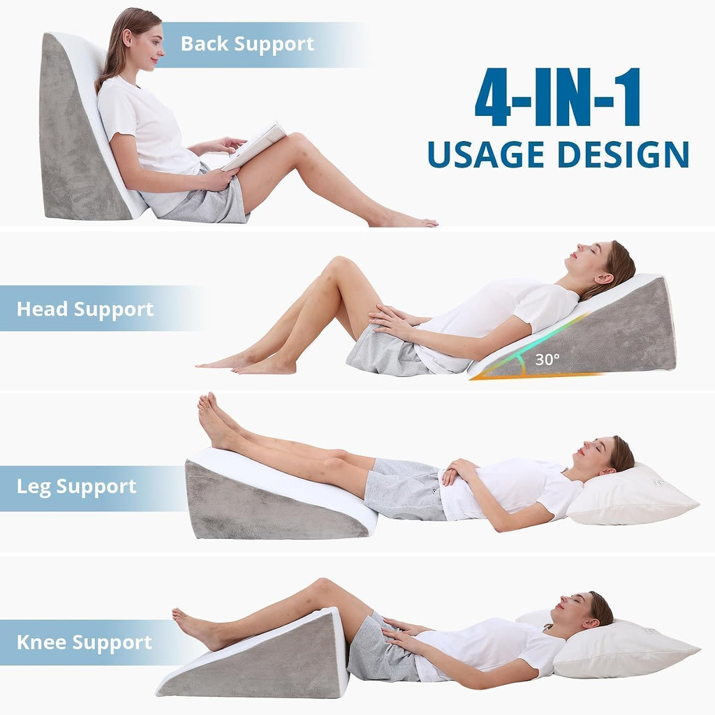 Sasttie Wedge Pillow, 12 Inch Memory Foam Bed Wedge Pillow for Sleeping, Acid Reflux, Back Pain, Post Surgery, and Snoring, Designed with W…