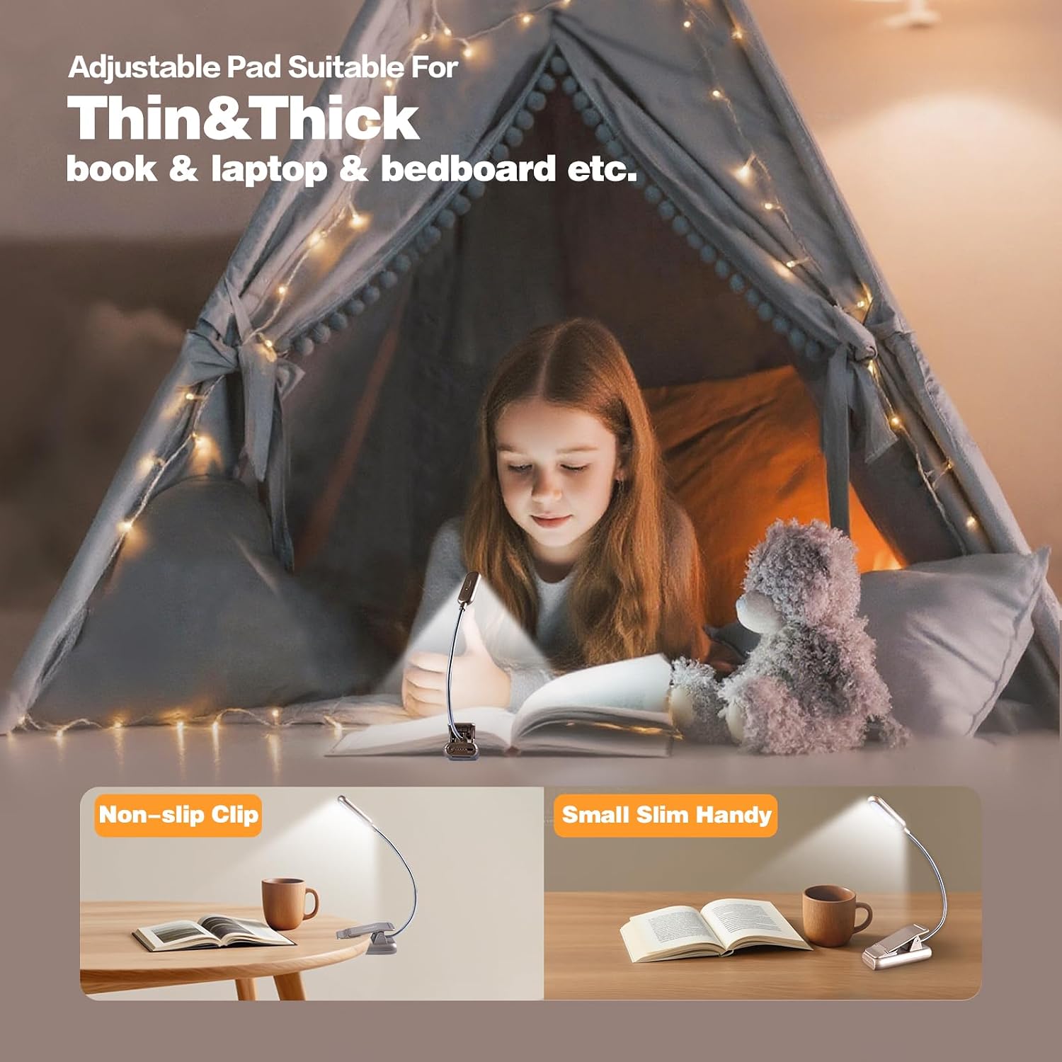 Vavofo Rechargeable Book Light for Reading in Bed Kids, 7 LED Reading Light with 9-Level Warm Cool White Daylight, Eye comfort Lamp with…