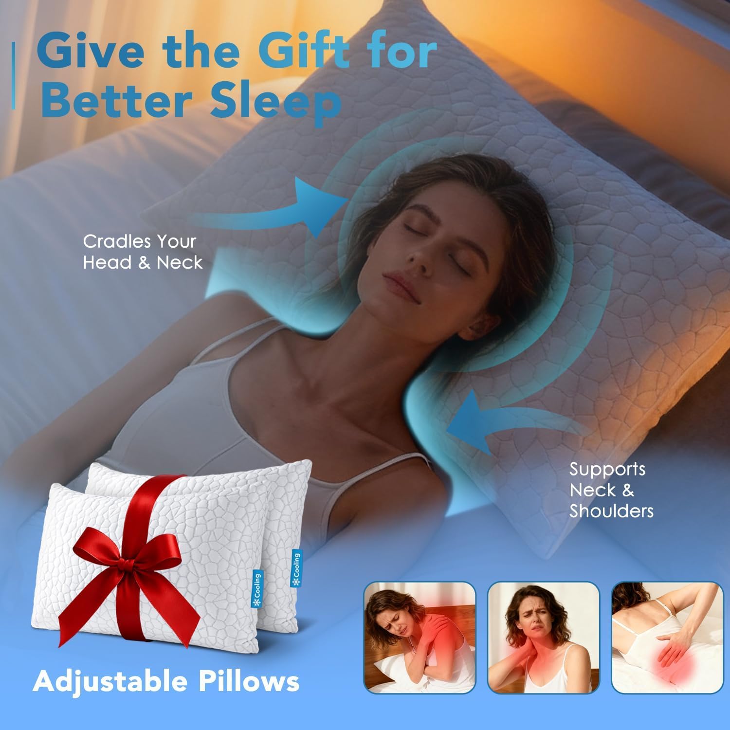Qutool Cooling Pillow for Sleeping, CertiPUR-US Shredded Memory Foam Queen Pillows Set of 2, Cool Pillow for Hot Sleepers Adjustable Firm P…