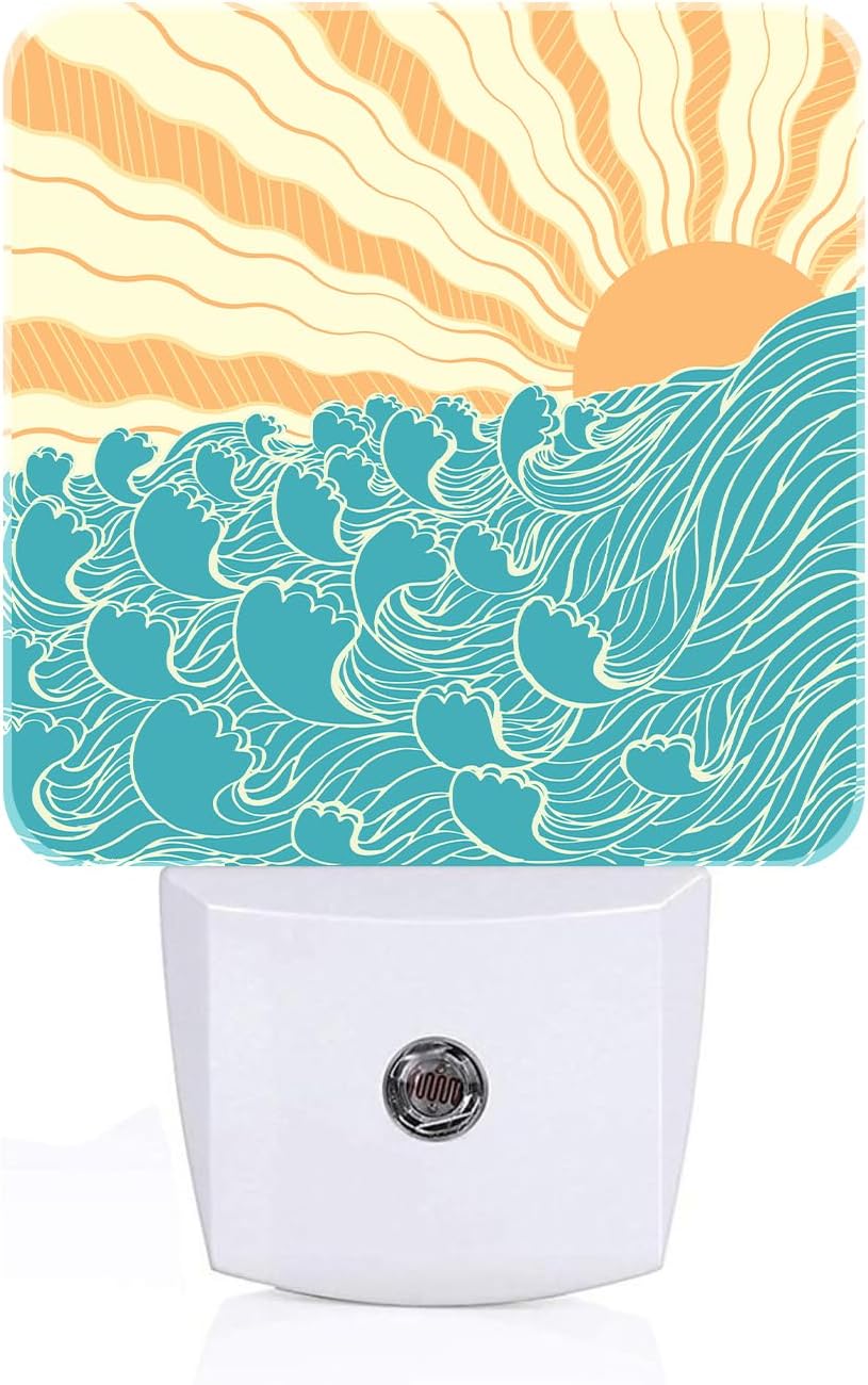 Boho Sea Waves Night Light, Plug-in Nightlights Auto Sensor Night Lamp Dusk-to-Dawn Lamp Home Decor for Nursery Children Girls Boys