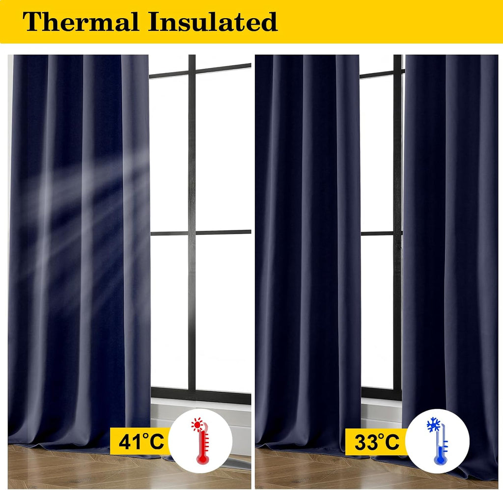 WelvetBLK Navy Blue Room Darkening Curtains for Bedroom Living Room 45 Inch Length 2 Panels Set, Soft Solid Thermal Insulated Rod Pocket Sh…