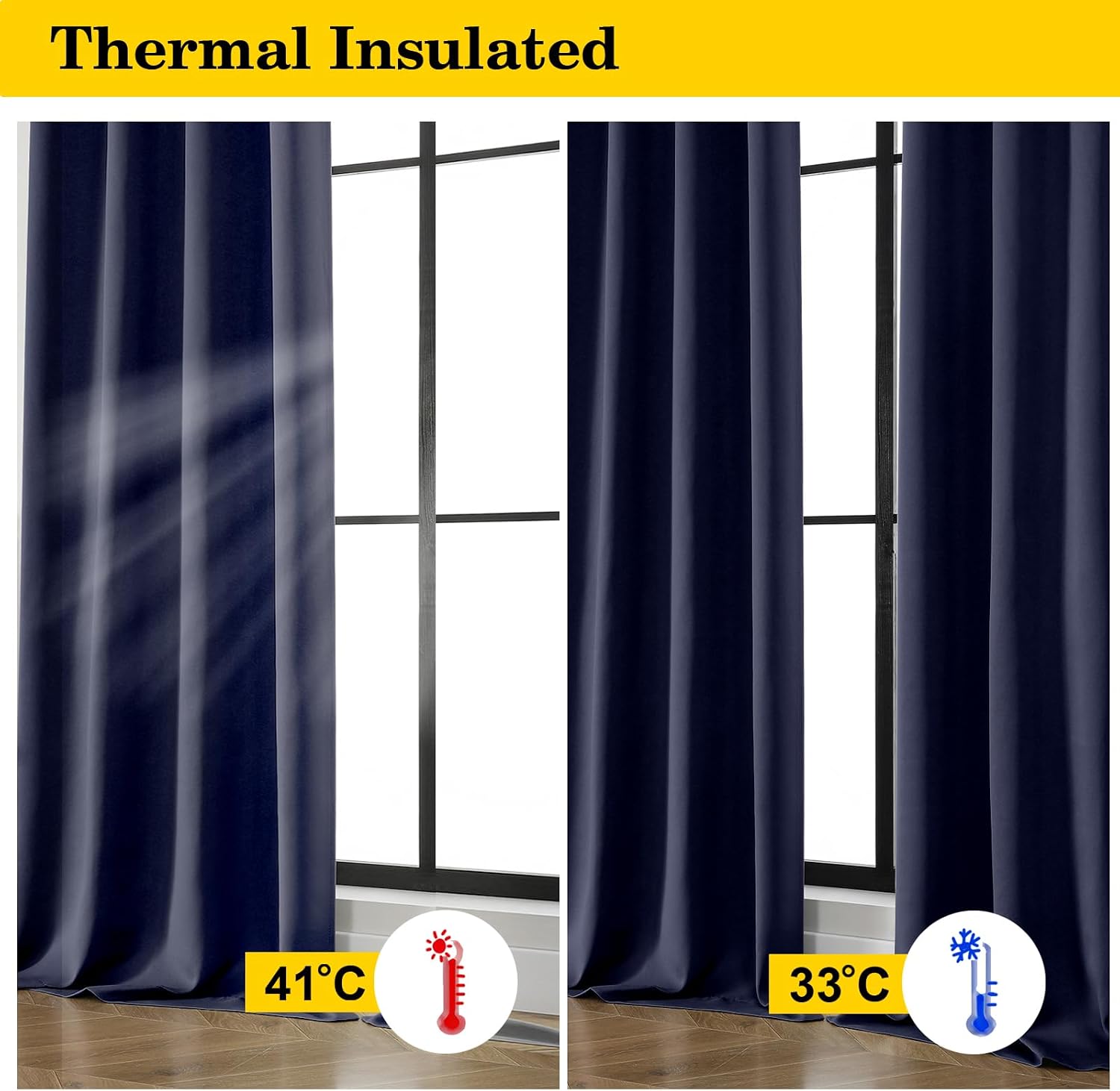 WelvetBLK Navy Blue Room Darkening Curtains for Bedroom Living Room 45 Inch Length 2 Panels Set, Soft Solid Thermal Insulated Rod Pocket Sh…