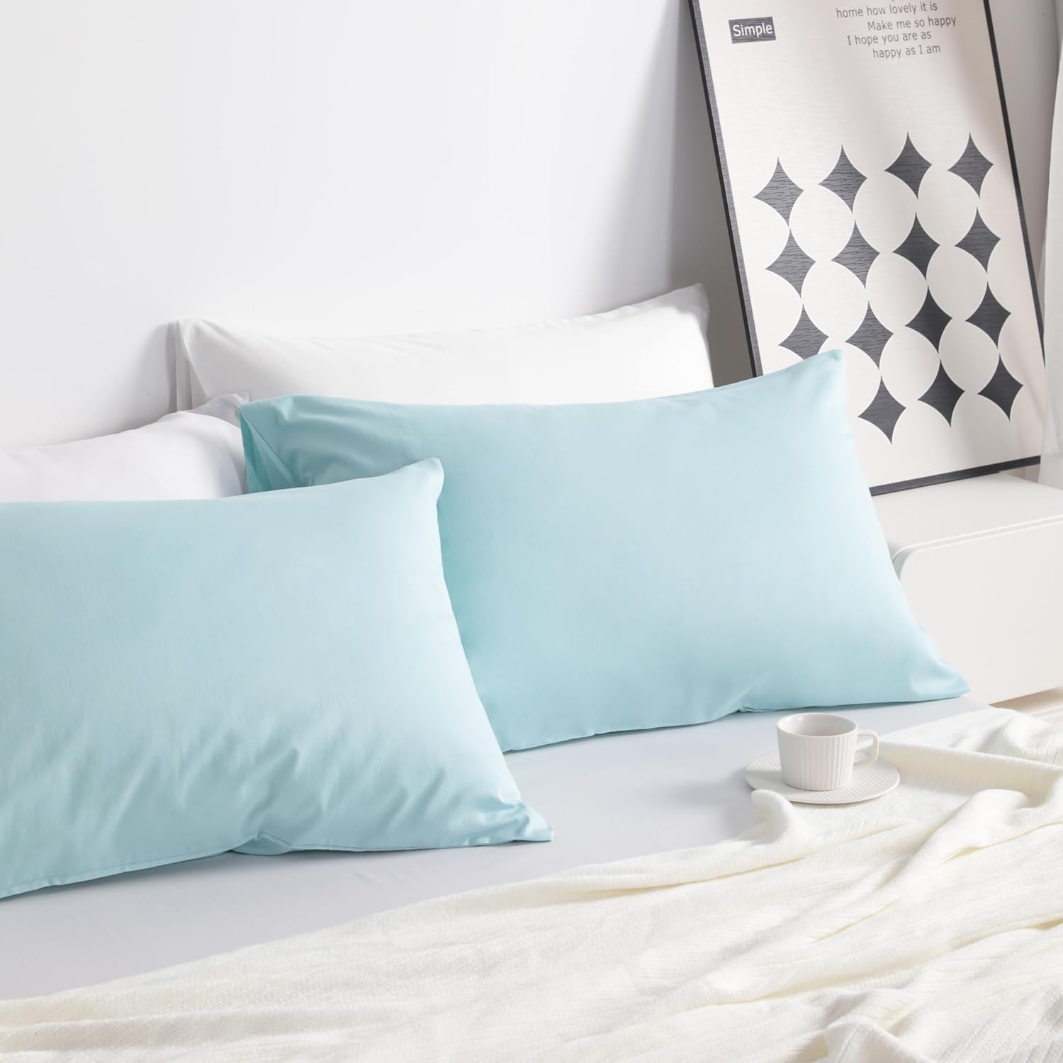 Ntbay Queen Cotton Pillowcases - Envelope Closure 20x30 Pillowcases Set of 2, Breathable and Soft Bed Pillow Cases, Aqua Cotton