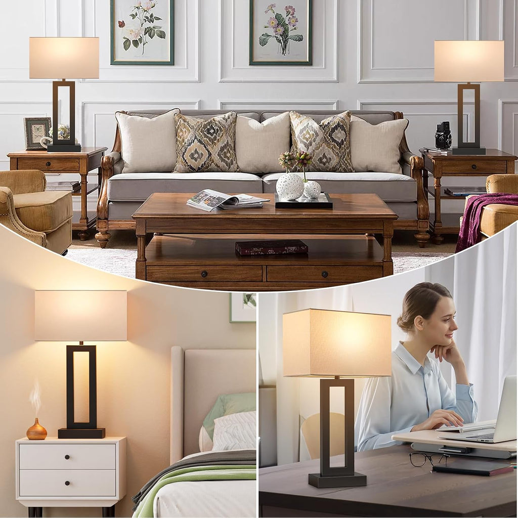 Seealle 22" Tall Living Room Lamps for Night Stands - Touch Bedside Lamp with USB C+A, 3 Way Dimmable Bedroom Lamps for End Tables Set of…