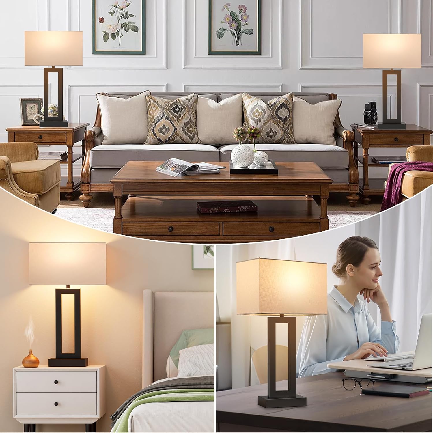 Seealle 22" Tall Living Room Lamps for Night Stands - Touch Bedside Lamp with USB C+A, 3 Way Dimmable Bedroom Lamps for End Tables Set of…