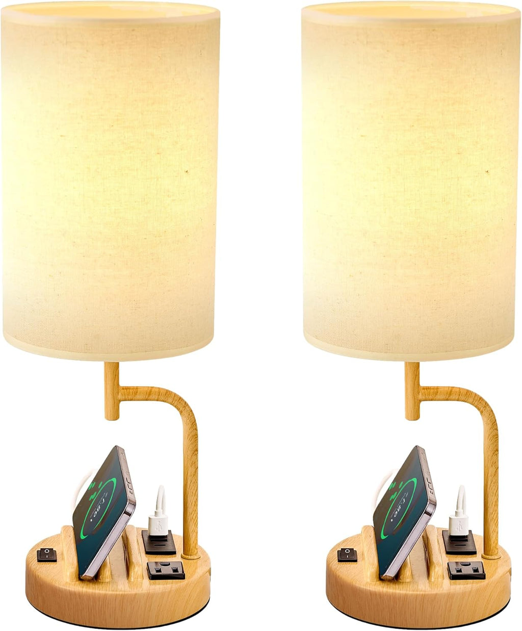 Dreamholder Table Lamp with 3 USB Charging Ports, Modern Desk Lamp with AC Outlet and Phone Stands, Perfect Bedside Lamp for Bedroom…
